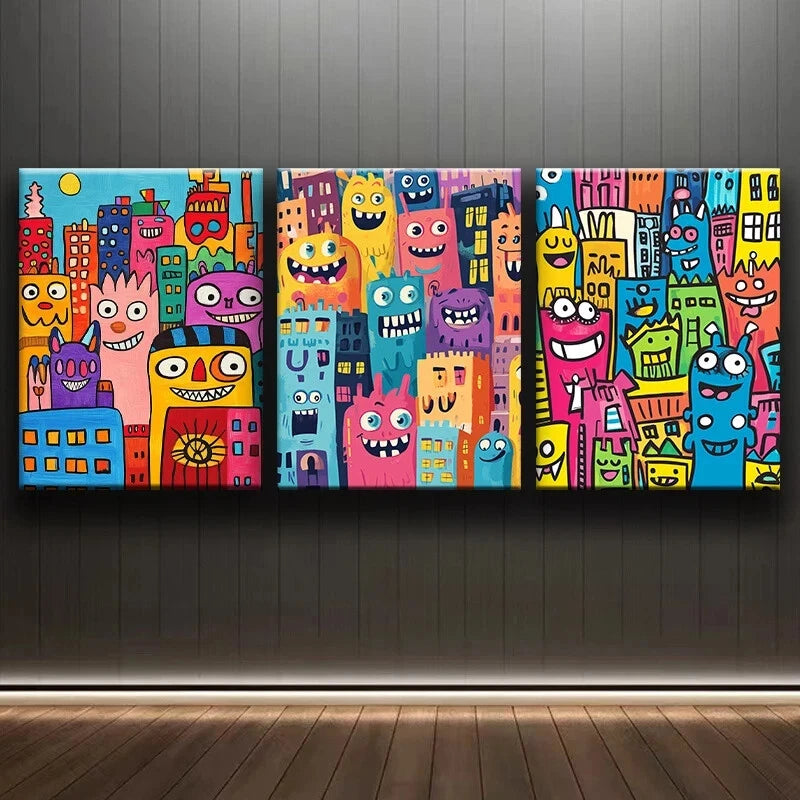 3PCS Abstract Cartoon Faces Colorful Metal Wall Art - Ready to Hang Modern Home Decor for Living Room, Bedroom & Office