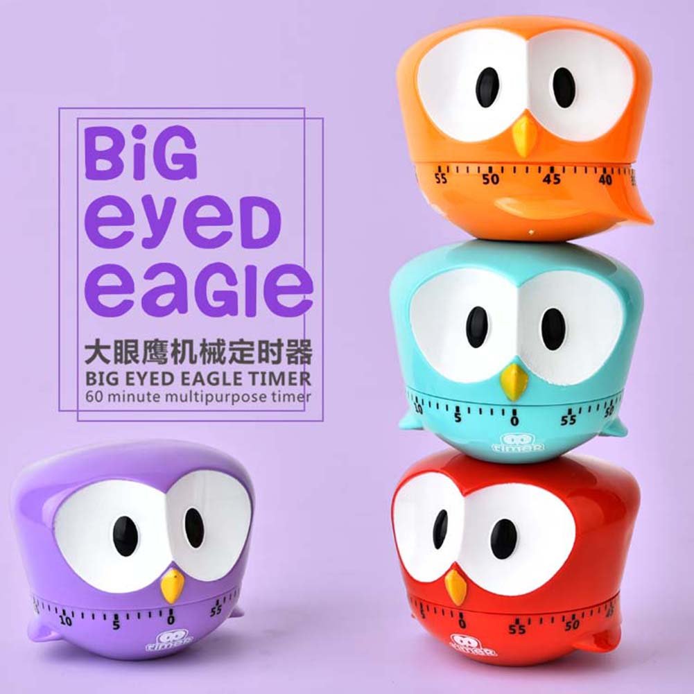 Big Eyed Eagle Cartoon Mechanical Kitchen Timer - 60 Minute Manual Cooking Timer with Loud Alarm, Countdown Clock for Baking, Cooking, and Kitchen Use (Blue)
