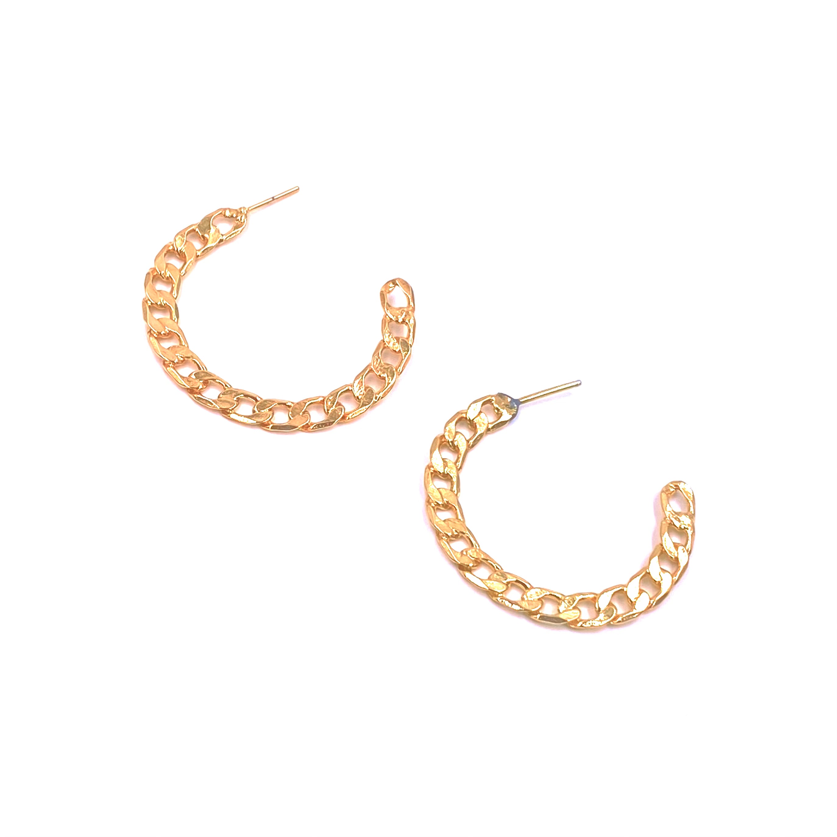 Stainless Steel Gold Plated Flat Chain Hoop Earrings for Women - Elegant Dangle Drop Earrings for Party, Wedding & Everyday Wear