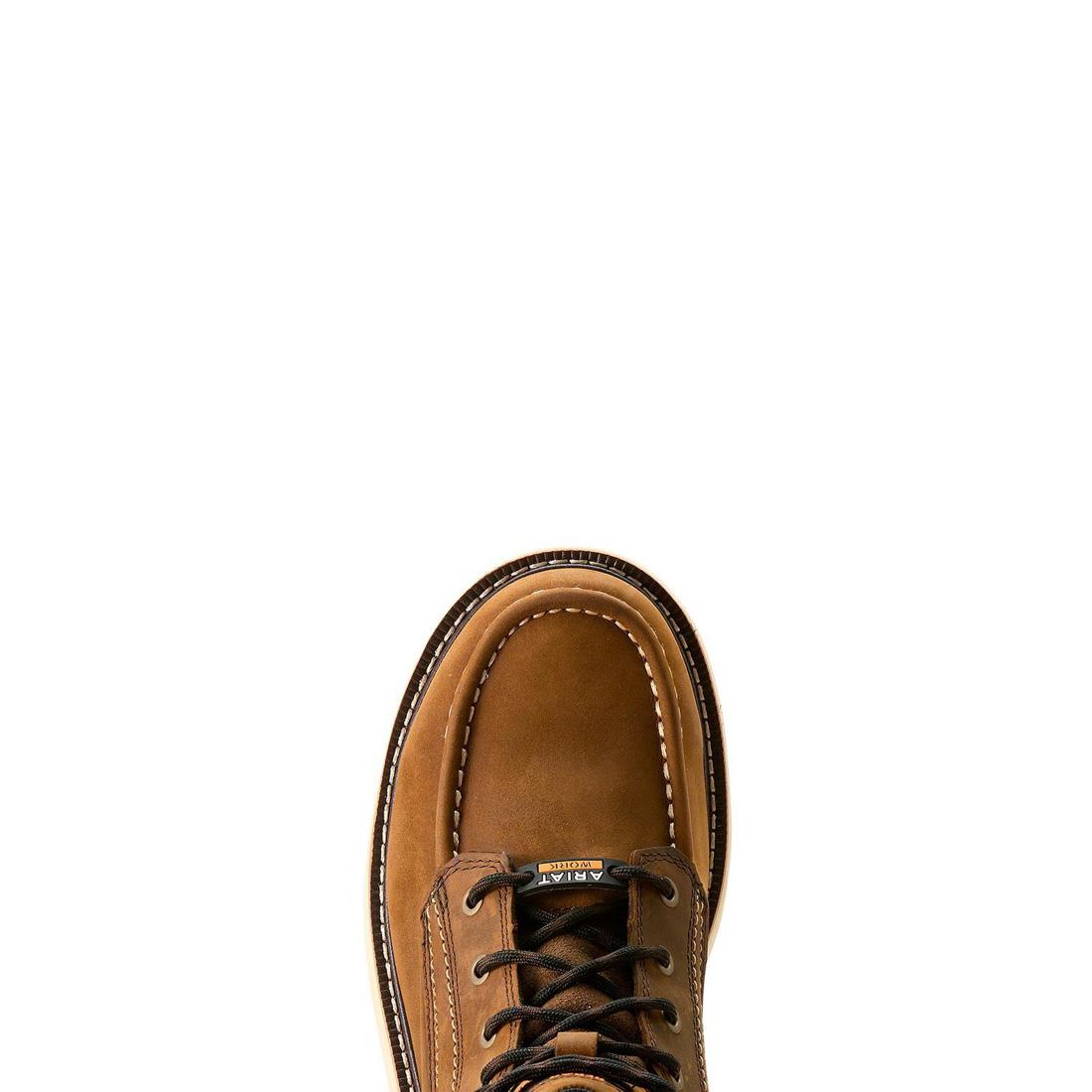 Rebar 6 inch Soft Toe Waterproof Moc Toe Wedge Boot Distressed Brown