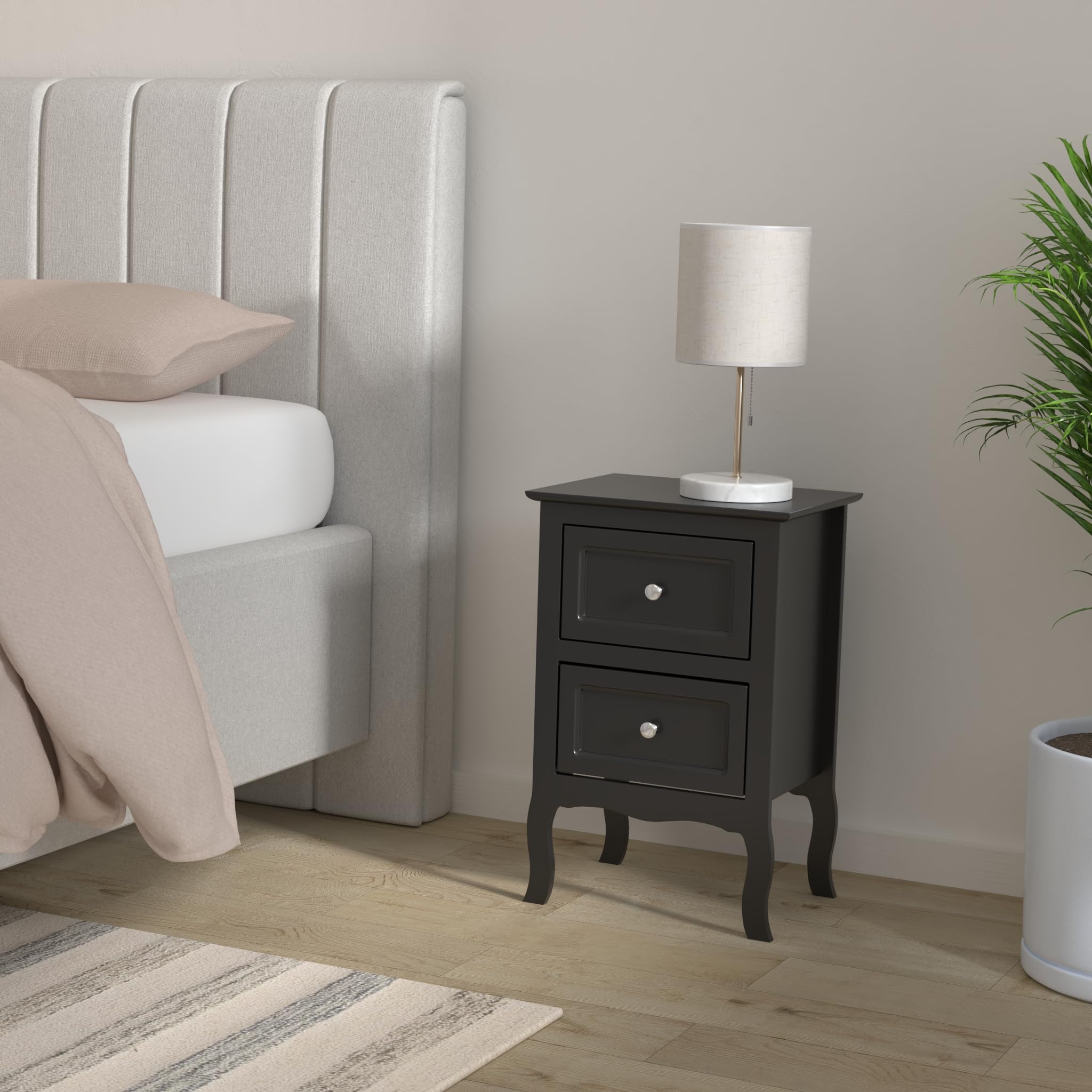 WEI WEI GLOBAL Set of 2 Wooden Nightstand Tables with 2 Drawers - Modern Bedside End Table Storage Organizer for Bedroom, Living Room - Black Finish | Perfect for Small Spaces, Apartment Furniture & Home Decor
