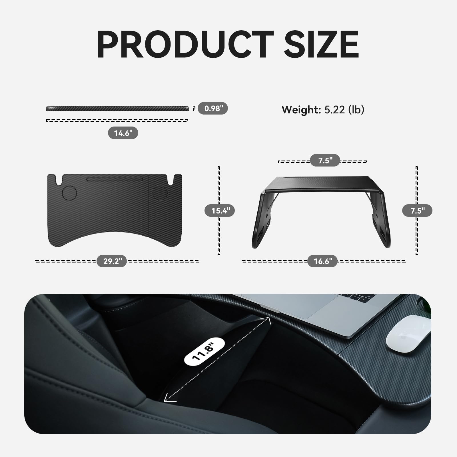 YONZEE Foldable Car Laptop Desk for Tesla Model 3 & Model Y (2021-2024) - Carbon Fiber Edition | Portable Workstation for In-Car Office, Dining & Outdoor Travel | 2-Pack Multi-Purpose Vehicle Accessories