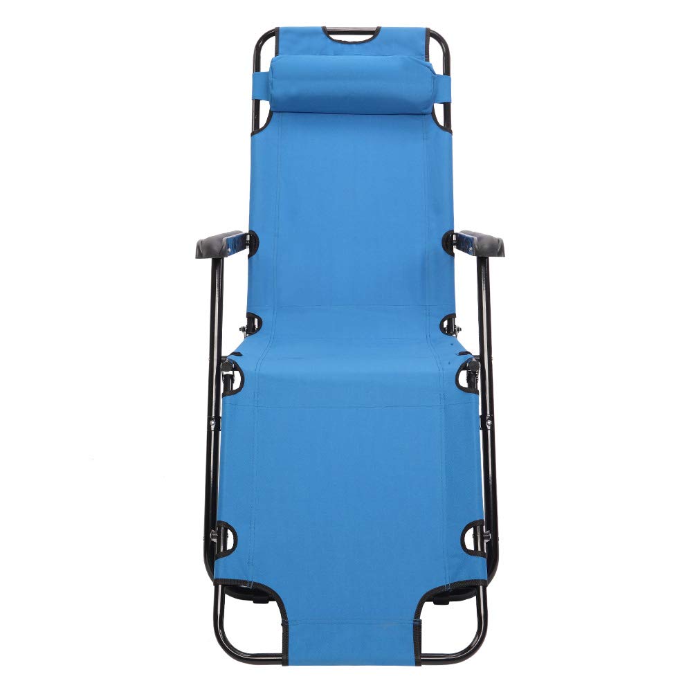 Portable Folding Lounge Chair with Pillow - Adjustable Reclining Beach, Patio, Pool, Camping, Garden & Lawn Chair for Outdoor Relaxation - Perfect for Backyard, Picnics, Travel & Sunbathing - Blue