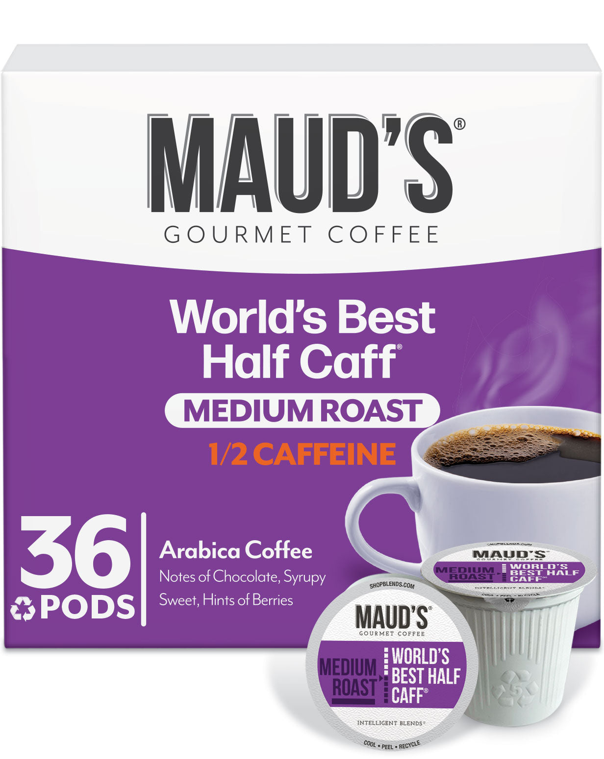 Maud's Half Caff Medium Roast Coffee Pods - Compatible with Keurig 2.0 K-Cup Brewers - Perfect for Home & Office Use