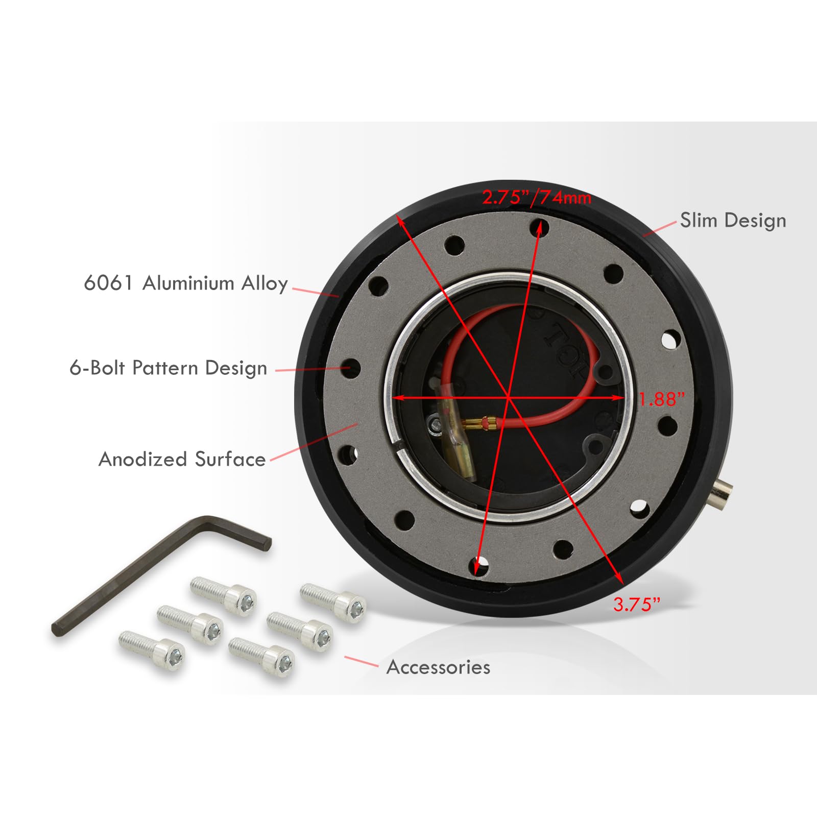 Universal JDM VIP USDM KDM DTM Euro 6-Bolt Quick Release Steering Wheel Adapter Hub Kit - Slim Aluminum Detachable Snap-Off Boss for Aftermarket Wheels - Perfect for Racing, Drifting & Car Customization