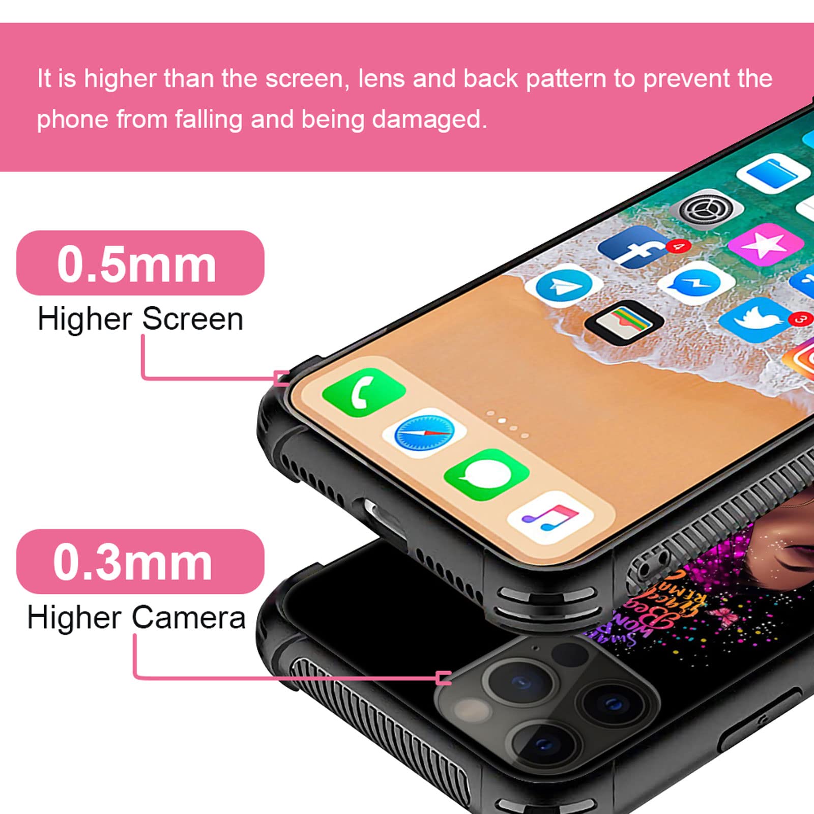Butterfly Gorgeous Black Girl iPhone 12/12 Pro Case - Shockproof Silicone TPU Protective Cover with Soft Back for Fall Prevention | Perfect for Everyday Use, Work & Travel Protection