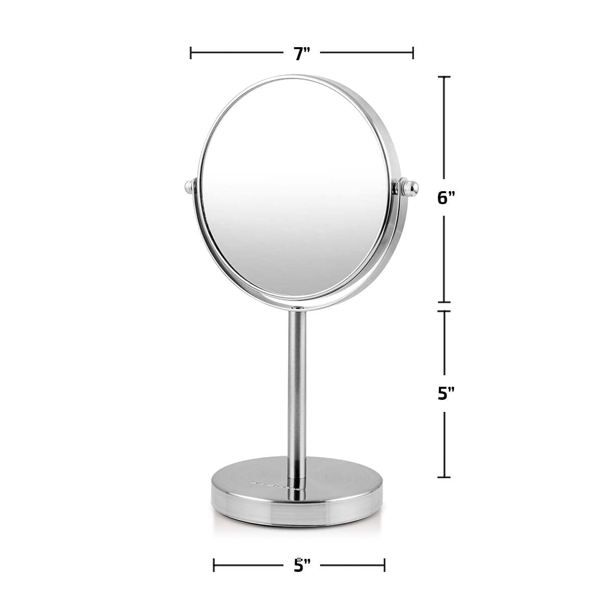 OVENTE 6-Inch Double-Sided Vanity Mirror with 1X/7X Magnification, 360° Swivel Stand - Brushed Nickel Makeup Mirror for Dresser, Bedroom & Office Desk | Perfect for Makeup Application, Skincare Routine & Grooming