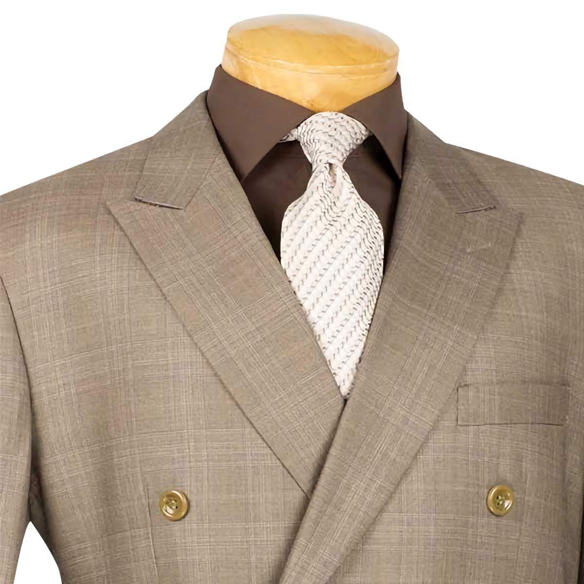 Tan Double Breasted 2-Piece Suit for Men - Regular Fit Glen Plaid Business Suit - Perfect for Office, Weddings & Formal Events