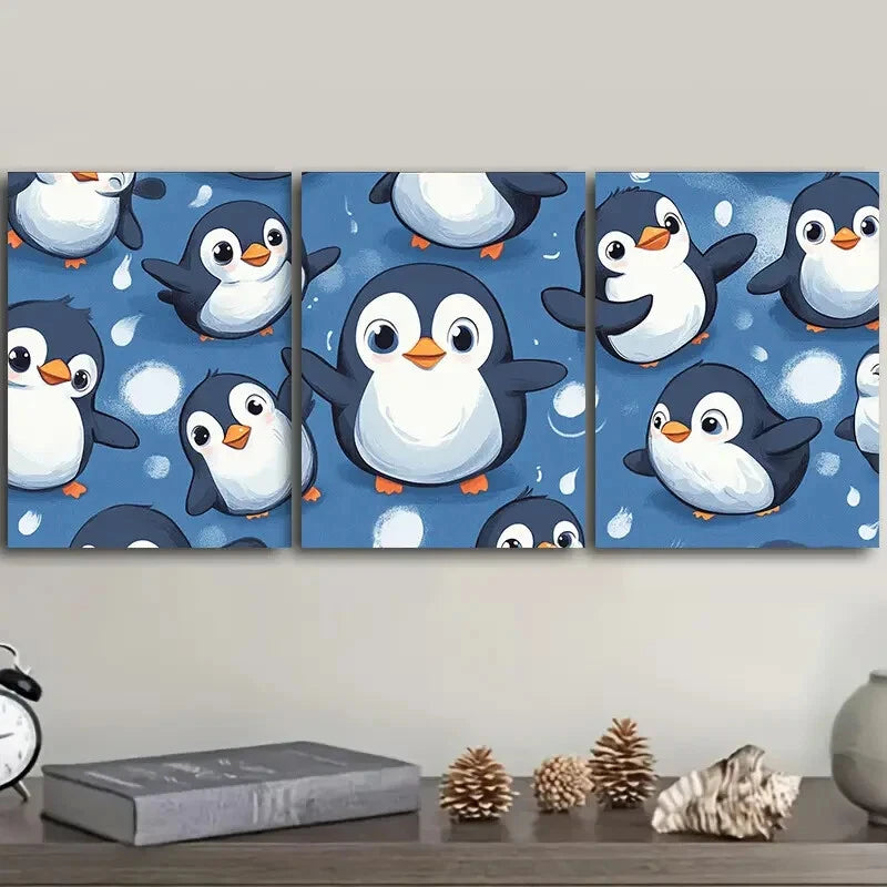 3pcs Cute Penguin Design Wall Art Set - Framed Canvas 40x60cm - High Quality Print - 100% Australian Made - Ready to Hang - Perfect for Nursery, Kids Room & Home Decor