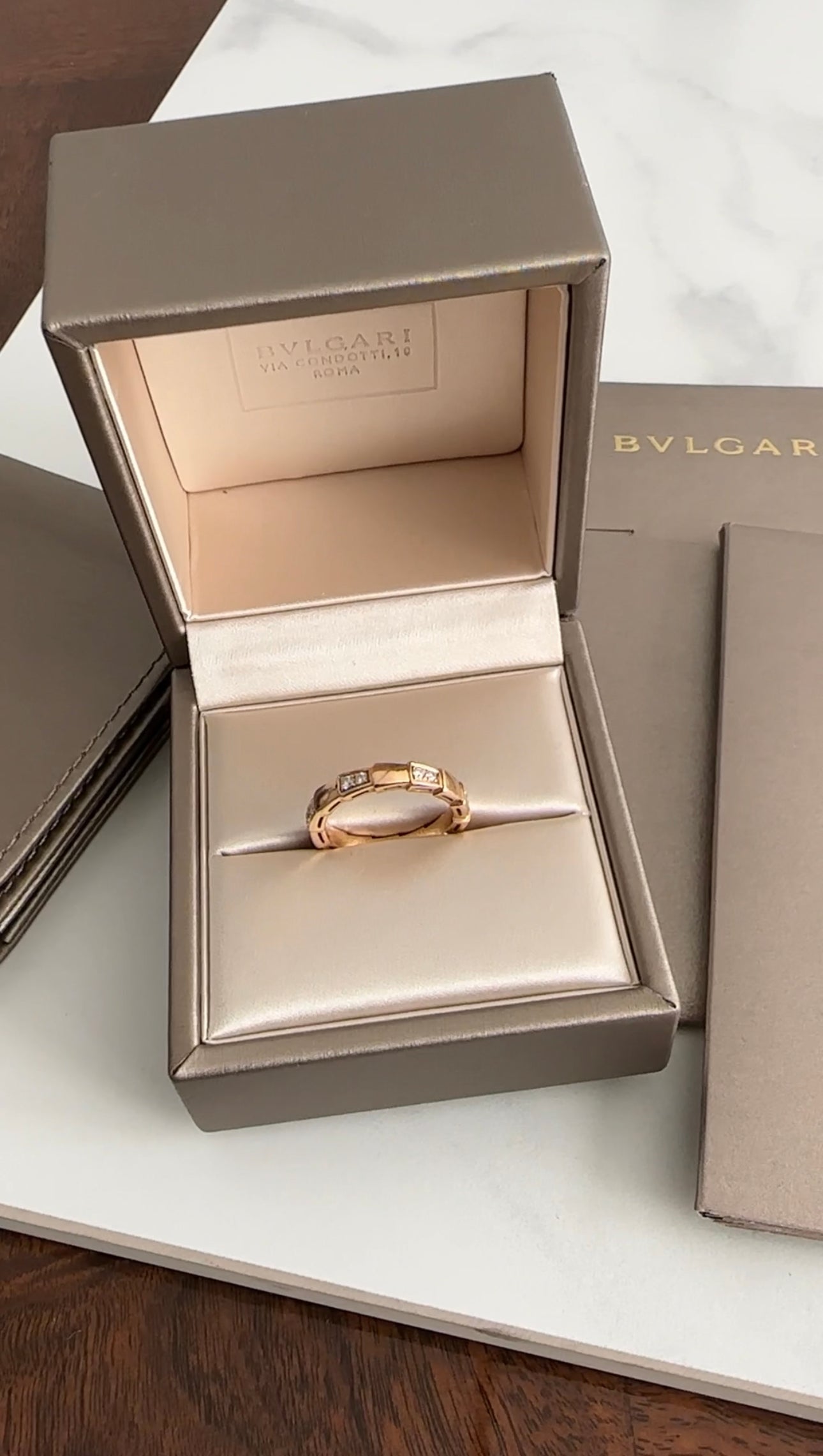 Bvlgari 18k Rose Gold Diamond Serpenti Viper Ring - Size 51 / 5.5 - Luxury Jewelry for Women, Perfect for Weddings, Parties & Special Occasions