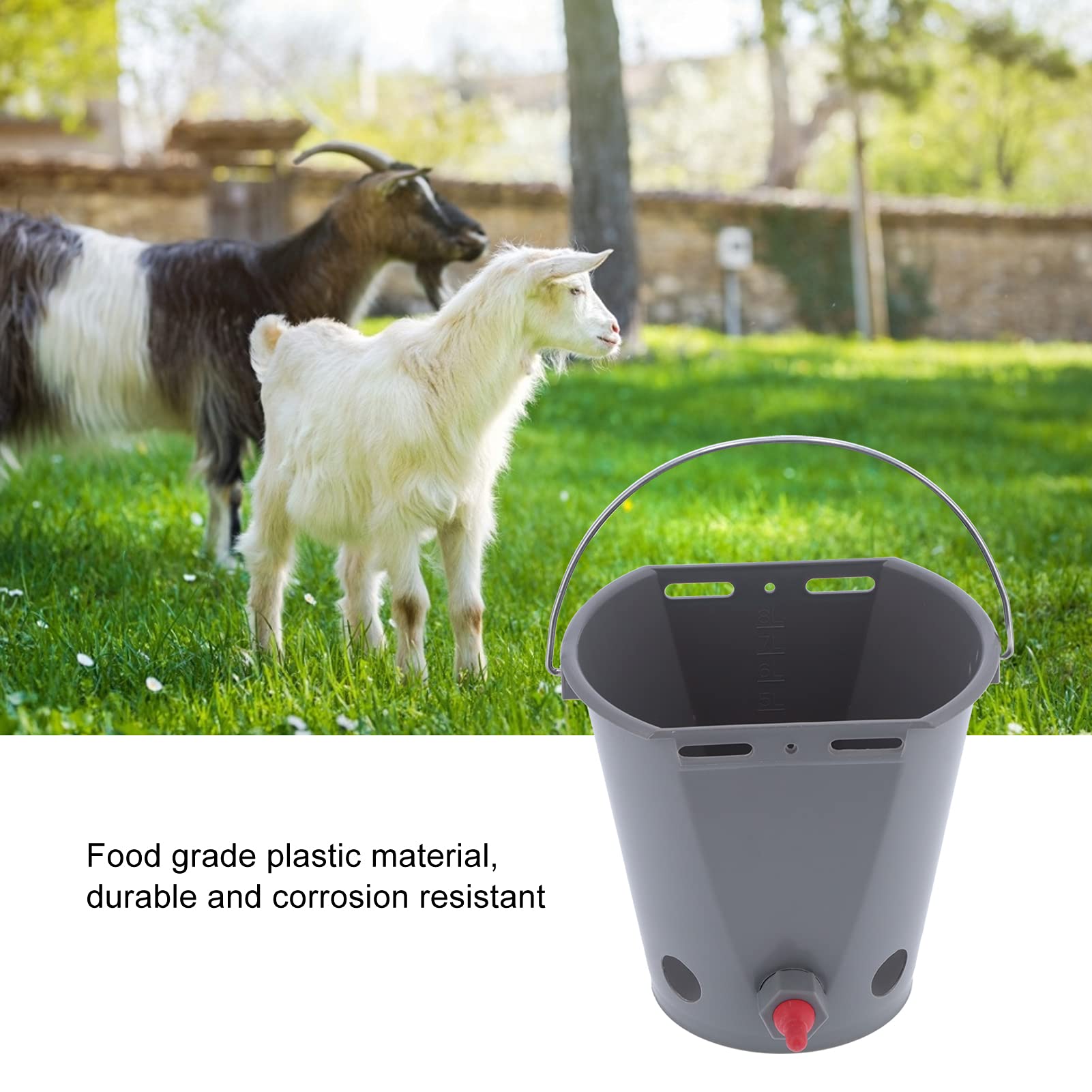 **8L Plastic Cow Feeder Bucket with 5 Nipples - High Capacity Milk Feeding Bucket for Cattle, Sheep & Livestock - Ideal for Lambs, Calves & Goats (Gray) - Perfect for Dairy Farms, Ranches & Homesteads**