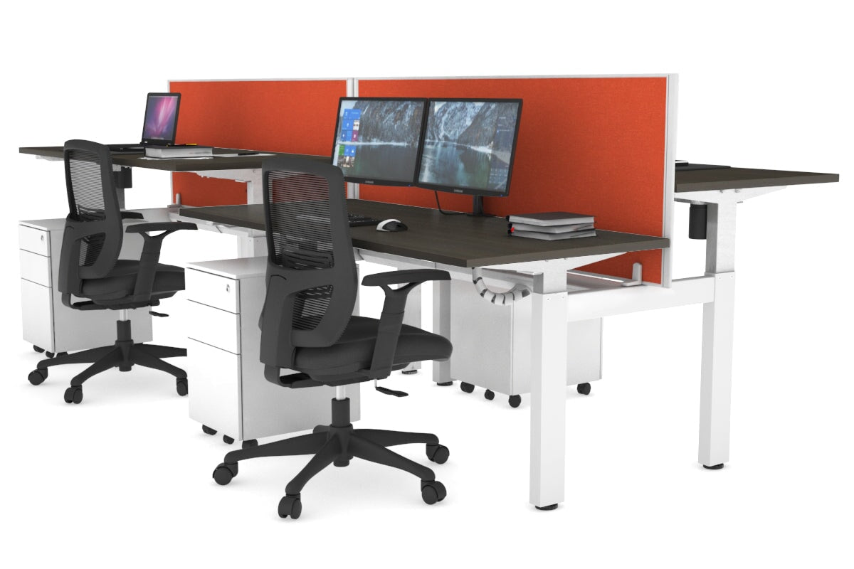 Adjustable 4-Person H Bench Workstation - White Frame [1600L x 700W] - Ergonomic Office Desk for Collaborative Workspaces & Coworking Environments