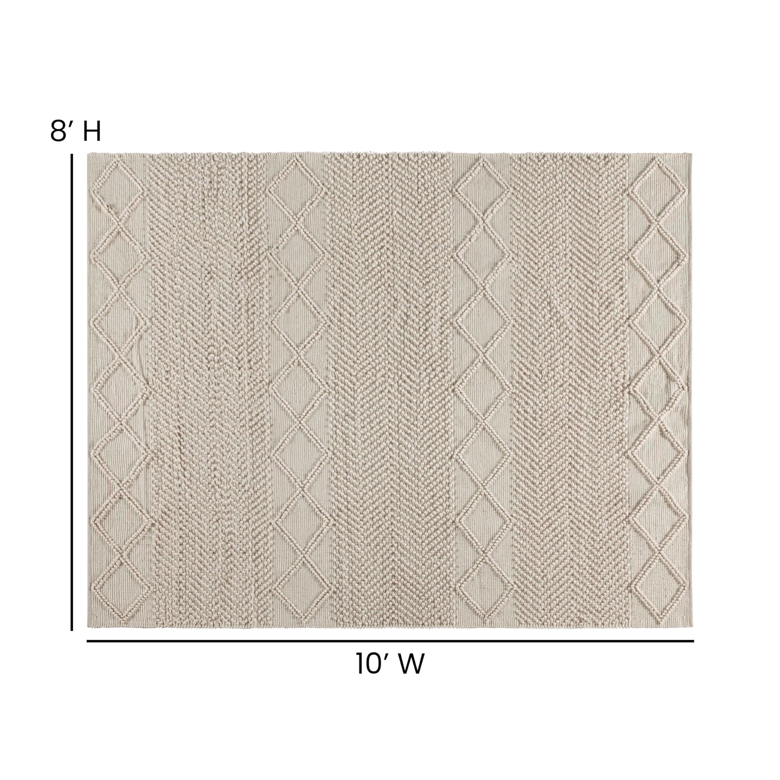 EMMA + OLIVER 8' x 10' Handwoven Geometric Area Rug - Triple Blend White & Ivory - Perfect for Living Room, Bedroom or Office Decor