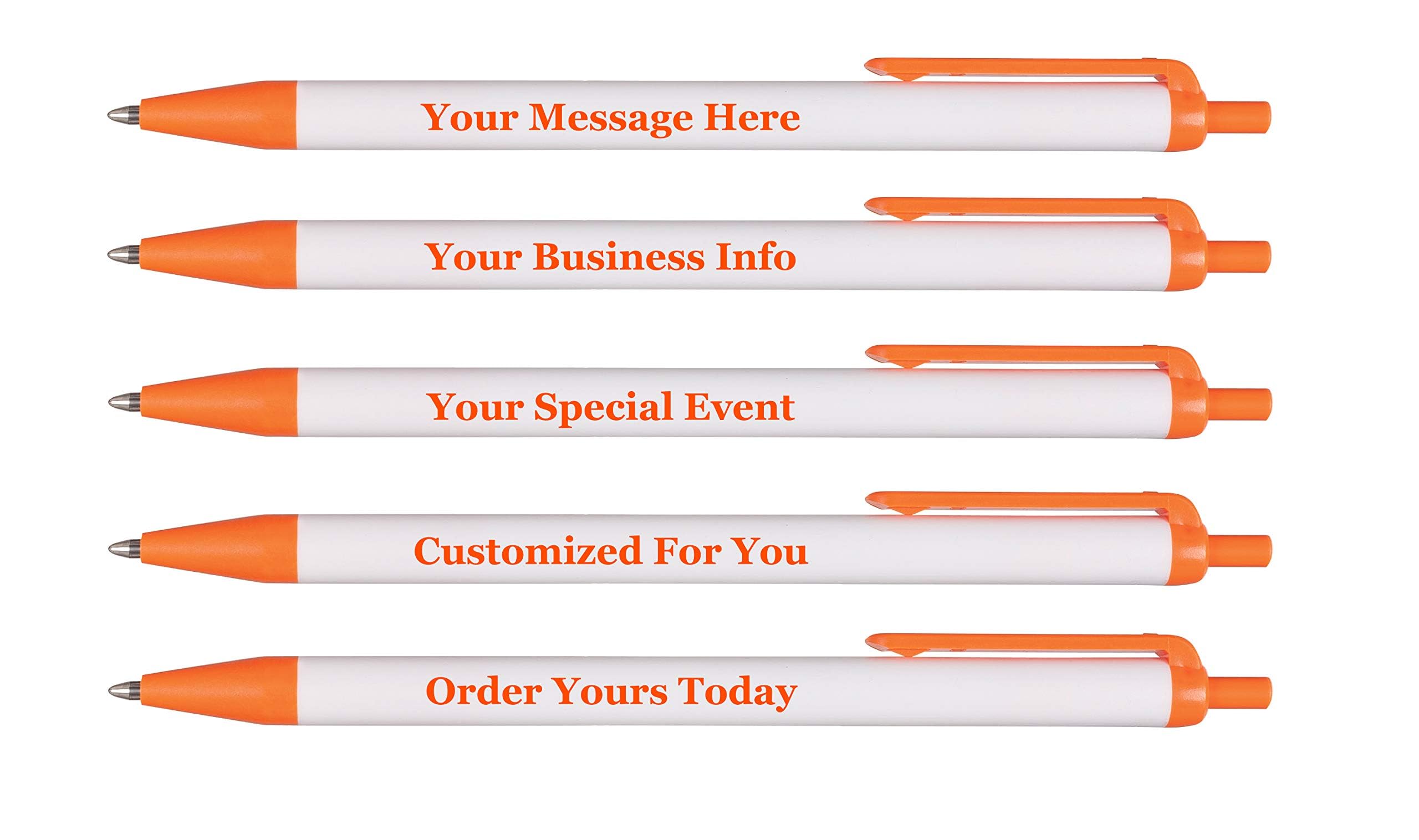 Custom Printed Ballpoint Pens with Name & Business Info - Bulk Pack of 50 (Orange) | Smooth Black Ink, USA Made Promotional Pens for Corporate Gifts, Events & Branding