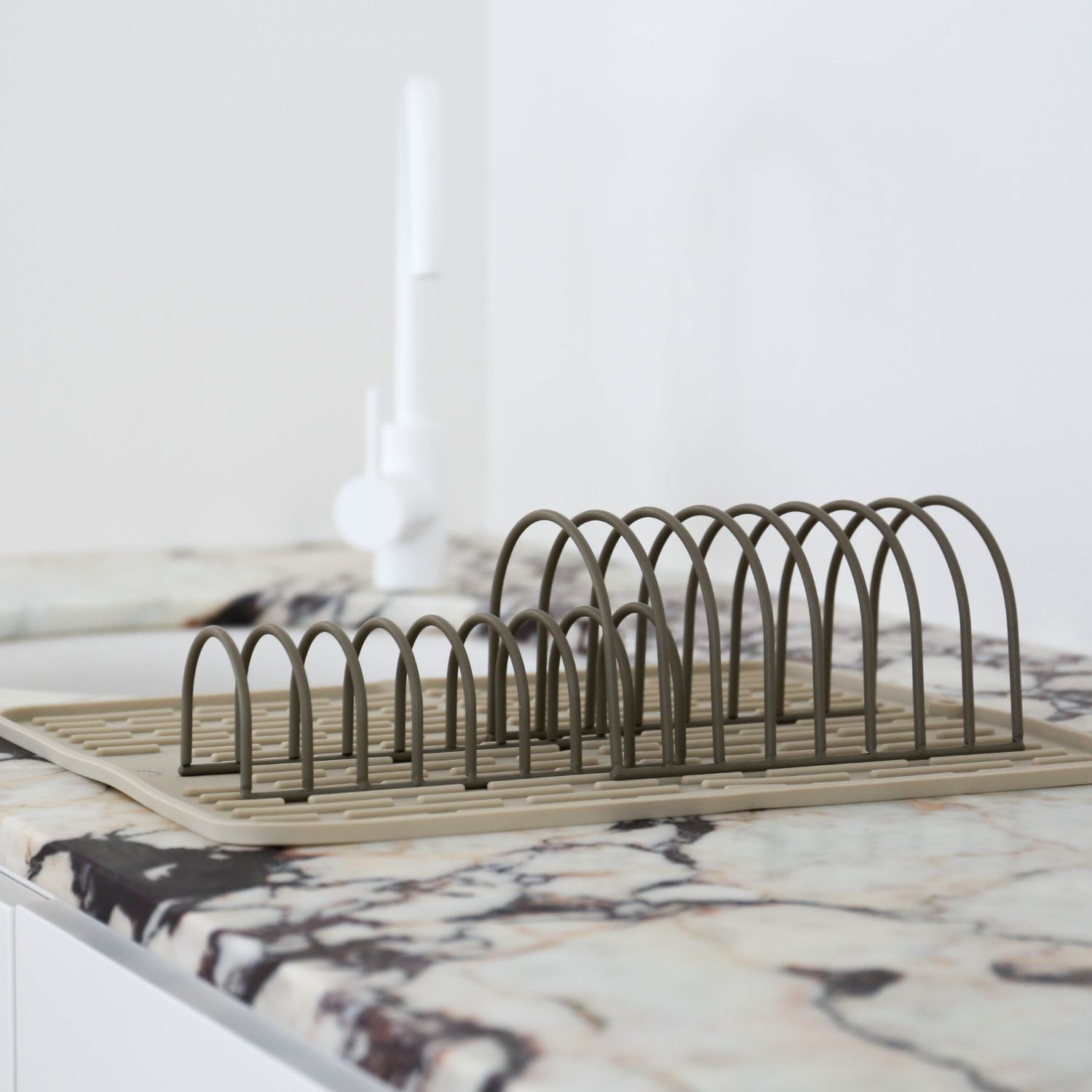 DESIGNSTUFF Dish Drainer Set of 2 - Khaki Color Kitchen Countertop Drying Rack for Plates, Bowls & Utensils | Space-Saving Dishware Organizer for Small Kitchens & Apartments