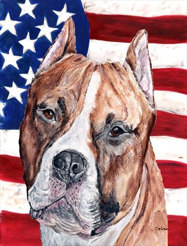 Staffordshire Bull Terrier Statue with American Flag - Patriotic Garden Decor for Outdoor Yard, Porch & Home Decoration