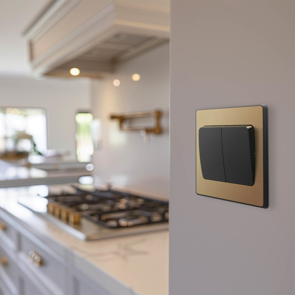 BG Evolve Satin Brass 2-Gang 2-Way Wide Rocker Light Switch PCDSB42WB - Perfect for Modern Home Lighting Control in Bedrooms, Living Rooms & Offices
