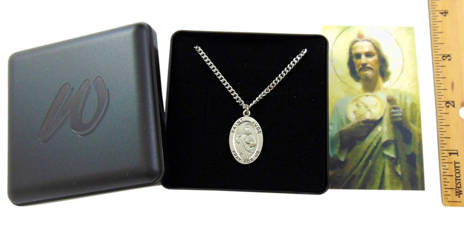 St. Jude Sterling Pewter Saint Medal Necklace Gift Set with Prayer Card & Box – Perfect for Baptism, First Communion, Confirmation & Religious Gifts
