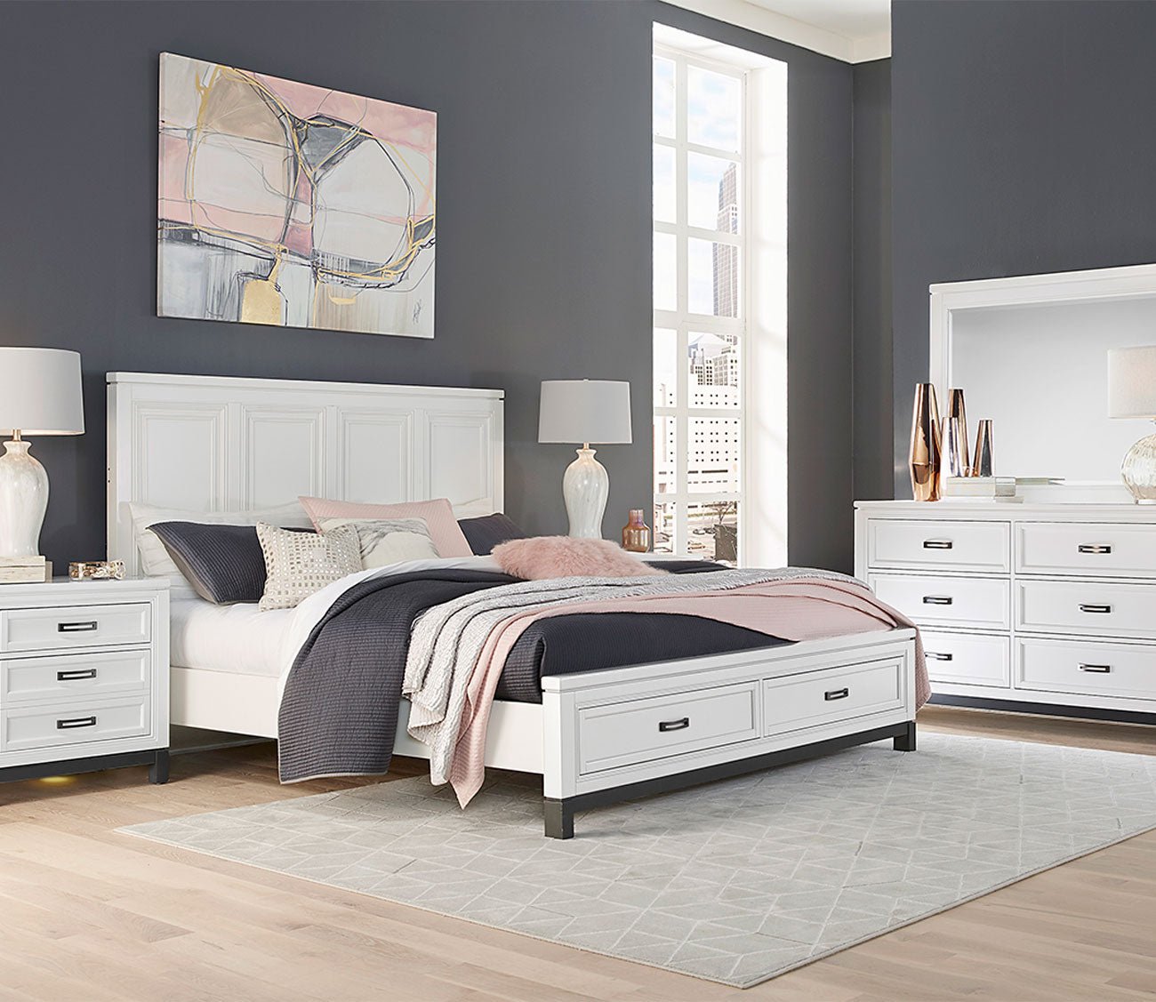 Aspen Home Hyde Park Panel Storage Bed - King Size, Modern Upholstered Platform Bed Frame with Underbed Storage Drawers - Perfect for Small Bedrooms, Guest Rooms & Apartments