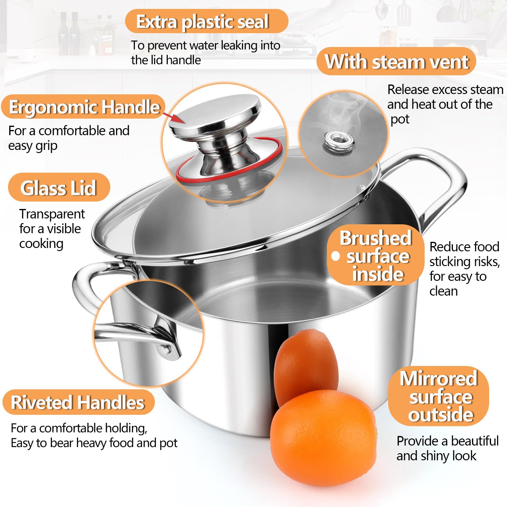 Premium P&P CHEF Tri-Ply Stainless Steel Stockpot with Glass Lid - 4 Quart Induction Compatible Soup Pot for Pasta, Vegetables & Stews - Heavy Duty Double Handles for All Stoves (Gas, Electric, Ceramic) - Dishwasher Safe Cooking Pot for Home & Restaurant Use