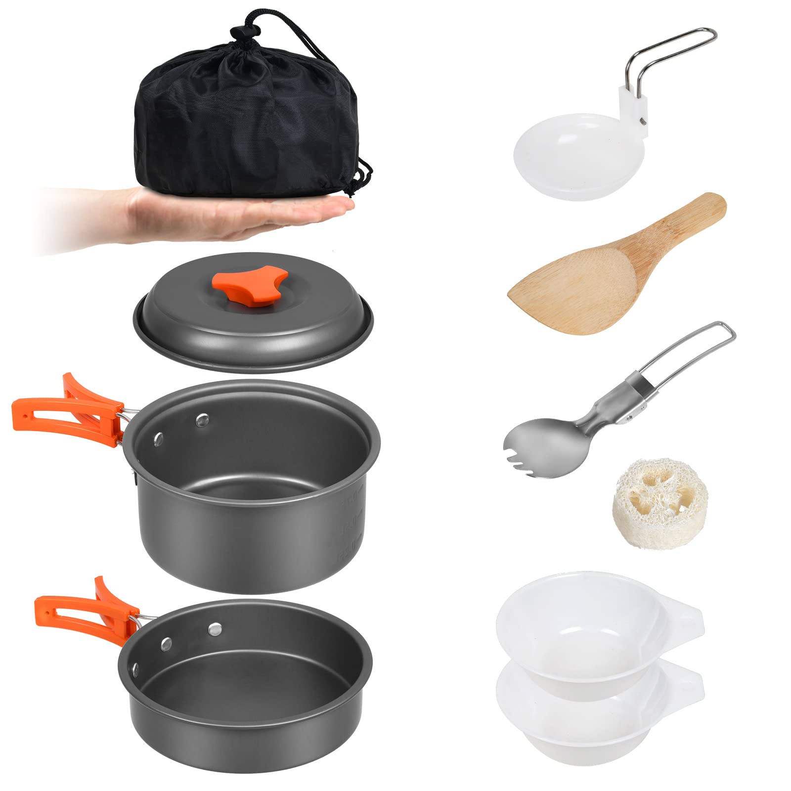 **18-Piece Camping Cookware Set - Portable Nesting Pots & Pans for Backpacking, Hiking & Outdoor Cooking | Compact Stove Mess Kit for Camping Gear & Survival Essentials**    *(Perfect for Campfires, RV Trips, Picnics & Emergency Preparedness)*