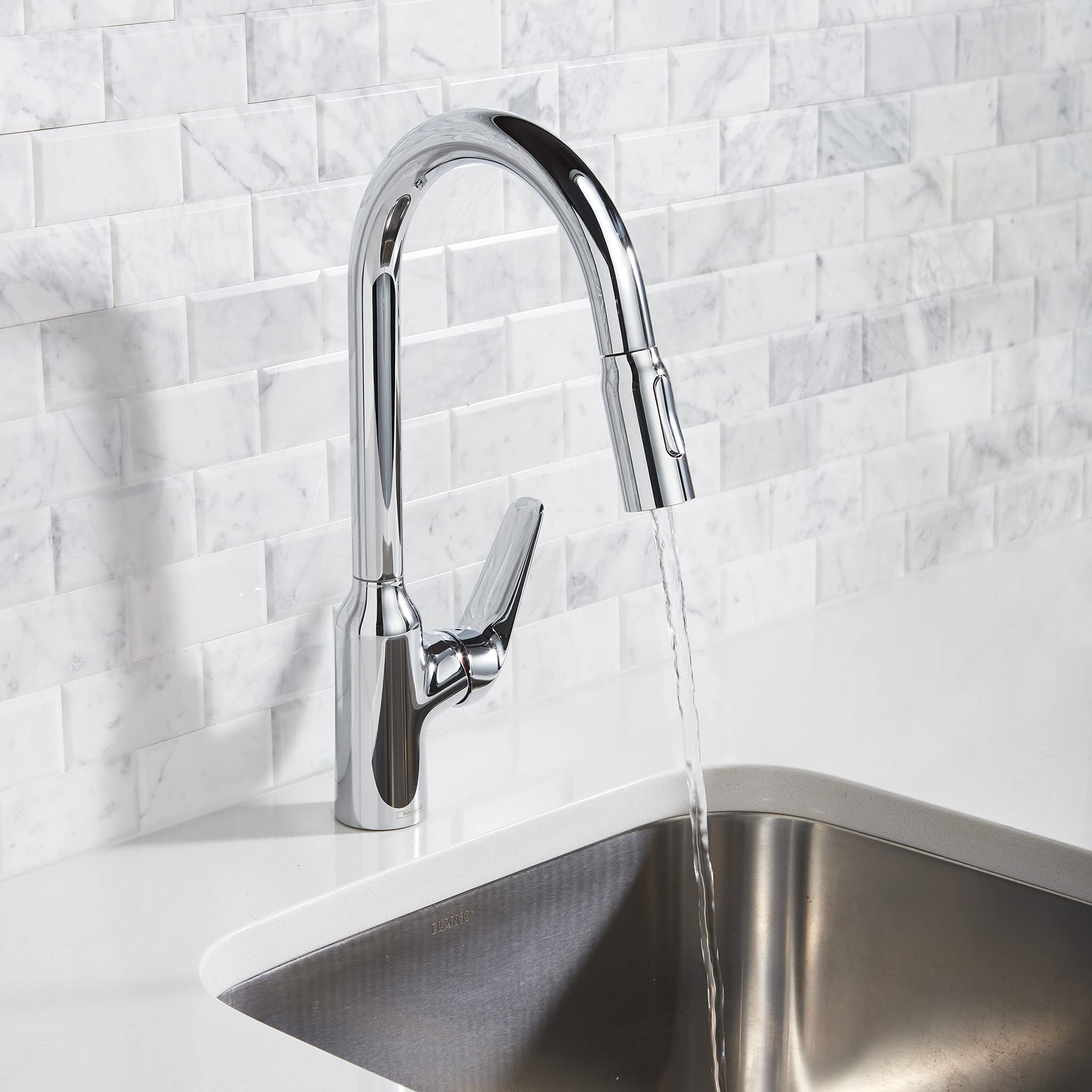 Hansgrohe Focus N Chrome High Arc Pull Down Kitchen Faucet with Sprayer - Modern Chrome Finish (Model 71800001) - Perfect for Food Prep, Dishwashing & Stylish Kitchen Upgrades