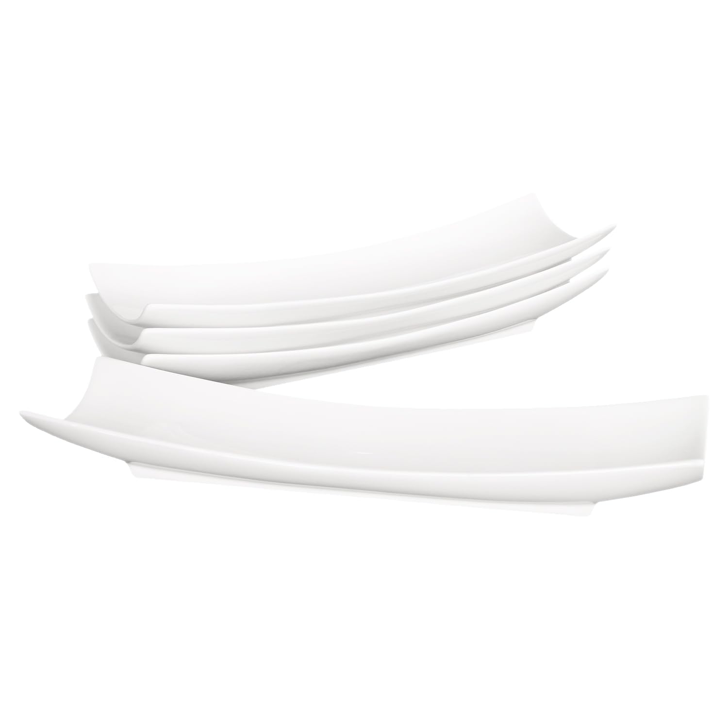 White Porcelain Olive Canoe Plate Set of 4 – Large 14.6 Inch Chip-Resistant Ceramic Serving Tray for Snacks, Appetizers & Condiments – Dishwasher Safe – Perfect for Entertaining, Dinner Parties & Home Decor