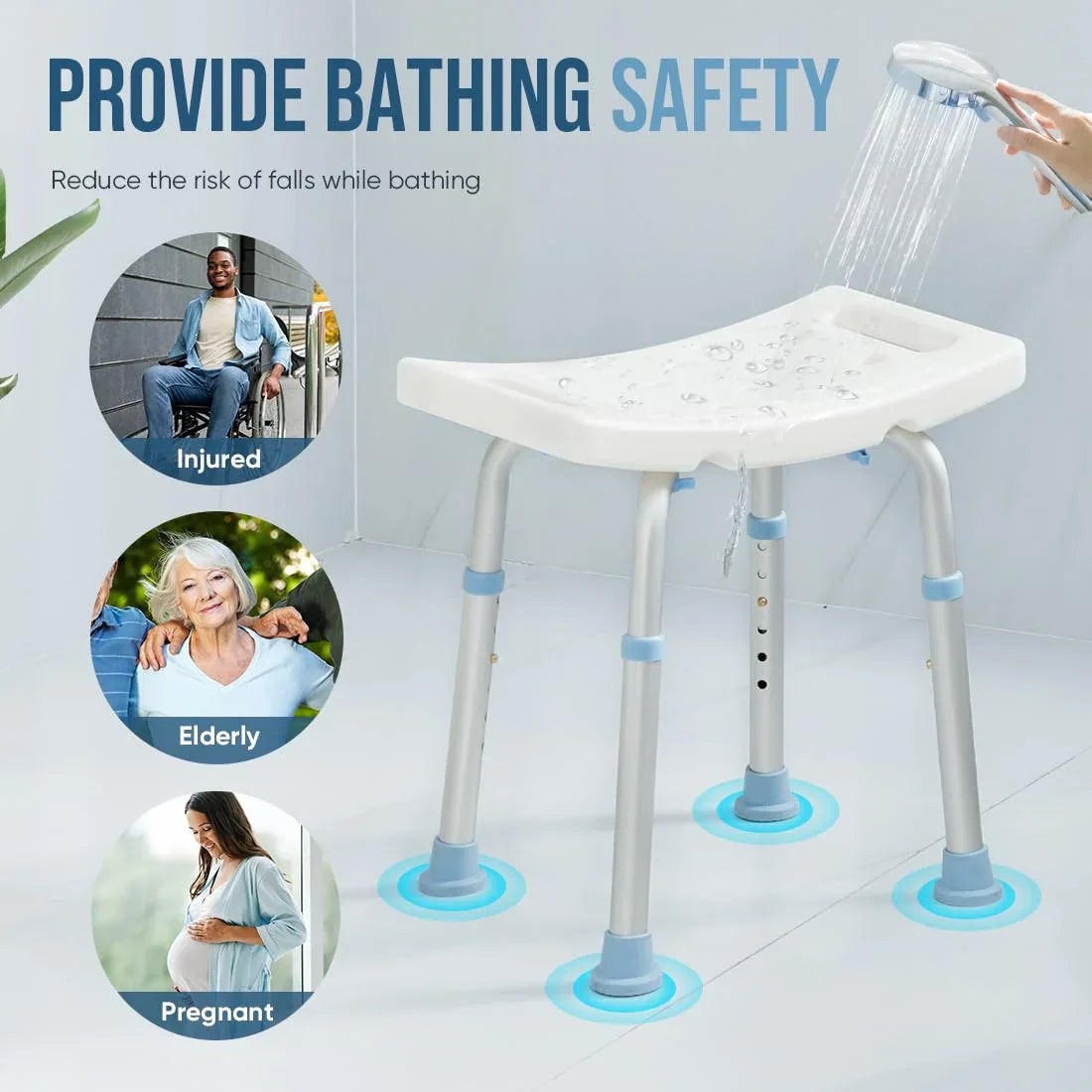 Heavy Duty 300LBS Capacity Shower Stool - Non-Slip Bath Seat for Elderly & Disabled - Perfect for Bathroom Safety & Relaxation