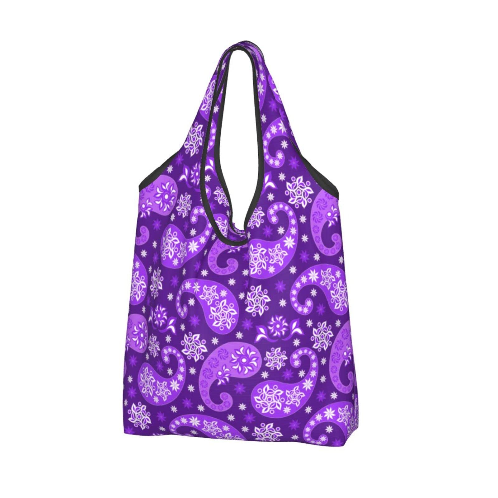 Eco-Friendly Purple Paisley Reusable Shopping Bags - Waterproof Foldable Grocery Tote for Women & Men - Perfect for Groceries, Beach, Travel & Gym