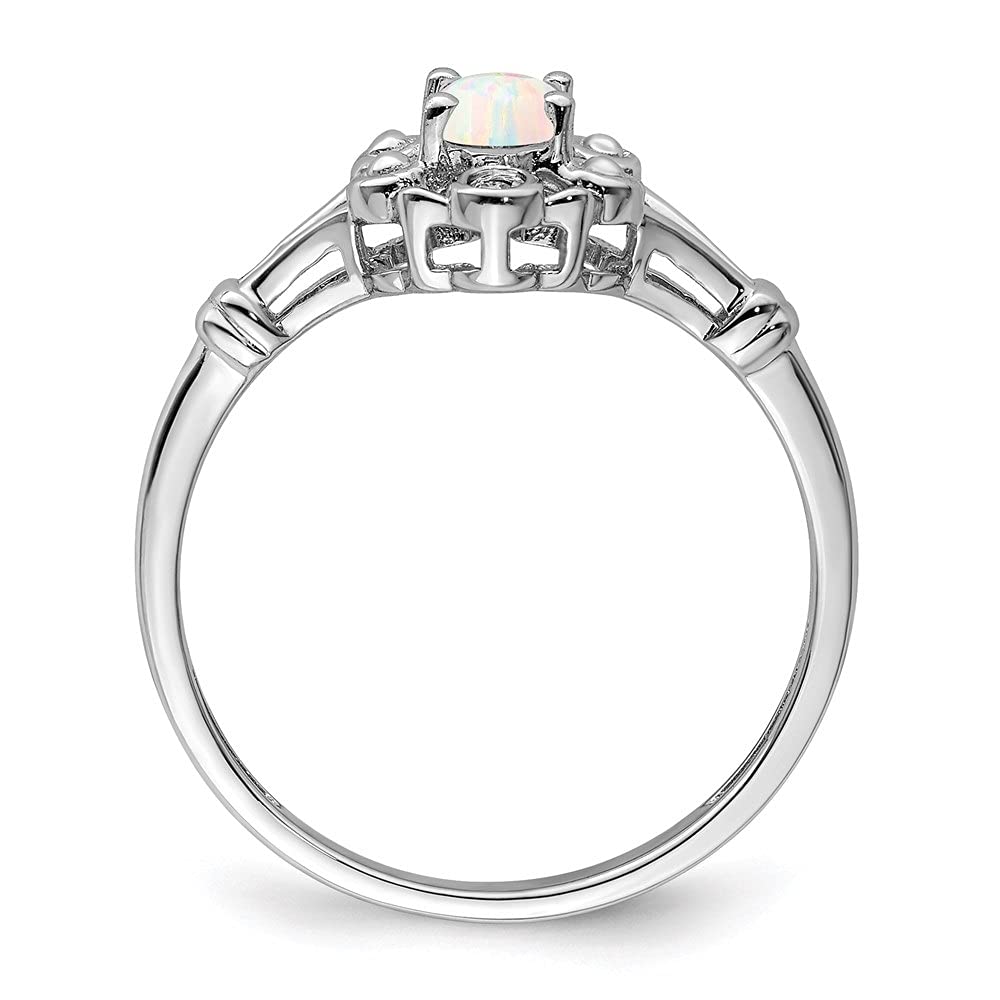 925 Sterling Silver Created Opal & Diamond Solitaire Ring for Women - Size 8 | Elegant Engagement, Wedding & Anniversary Jewelry Gift