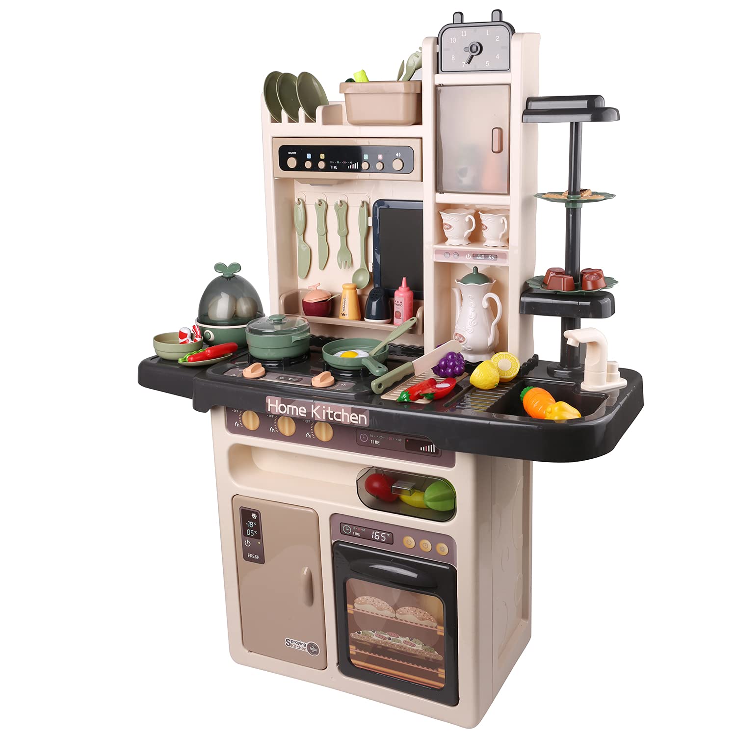 Interactive Kids Kitchen Playset with LED Lights, Realistic Sounds & Running Water - Pretend Play Sink with Cuttable Play Food - Perfect for Toddler Role Play & Early Learning at Home