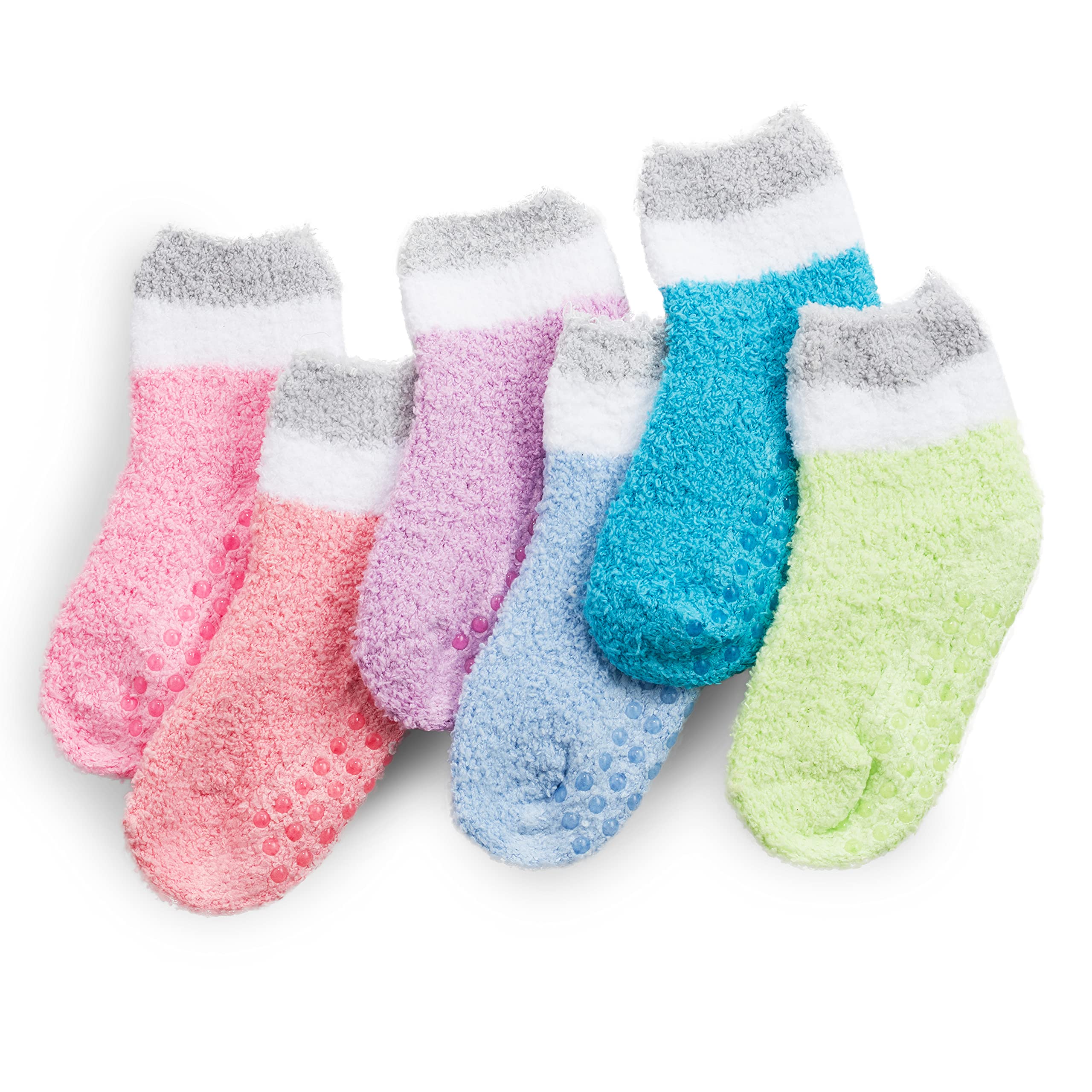 Debra Weitzner 6 Pairs Warm Fuzzy Socks for Kids with Non-Slip Grippers - Cozy Toddler Slipper Socks for Indoor Play, Winter Comfort & Home Wear