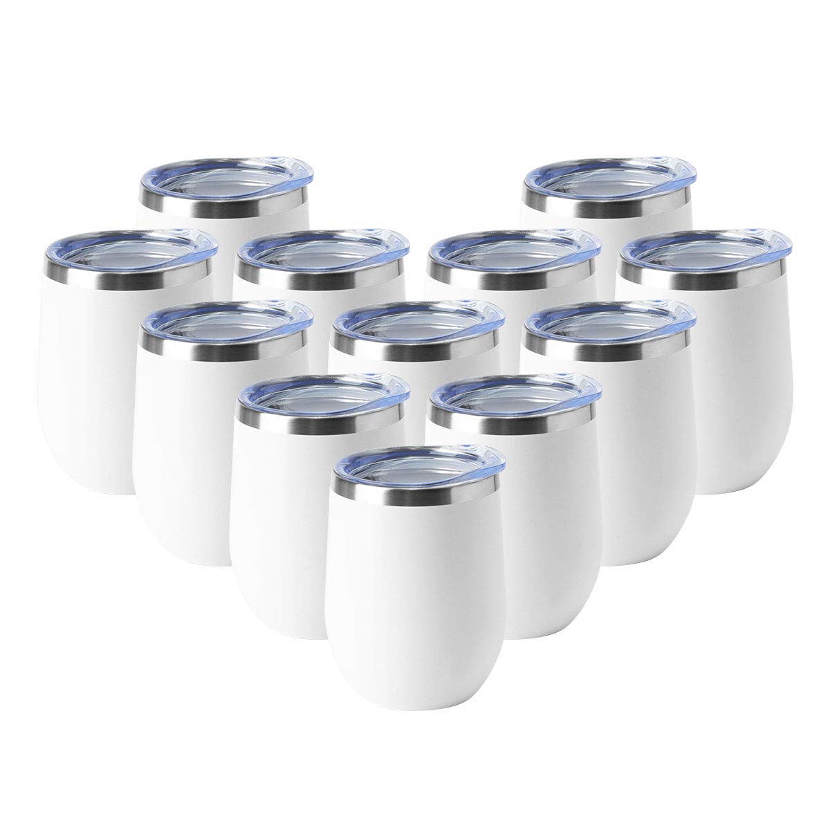 HASLE OUTFITTERS 12oz Stainless Steel Wine Tumbler with Lid - Double Wall Vacuum Insulated Stemless Wine Glasses for Hot & Cold Drinks - Coffee, Cocktails, Beer Travel Mug (12 Pack, White) - Perfect for Picnics, Parties, and Outdoor Adventures