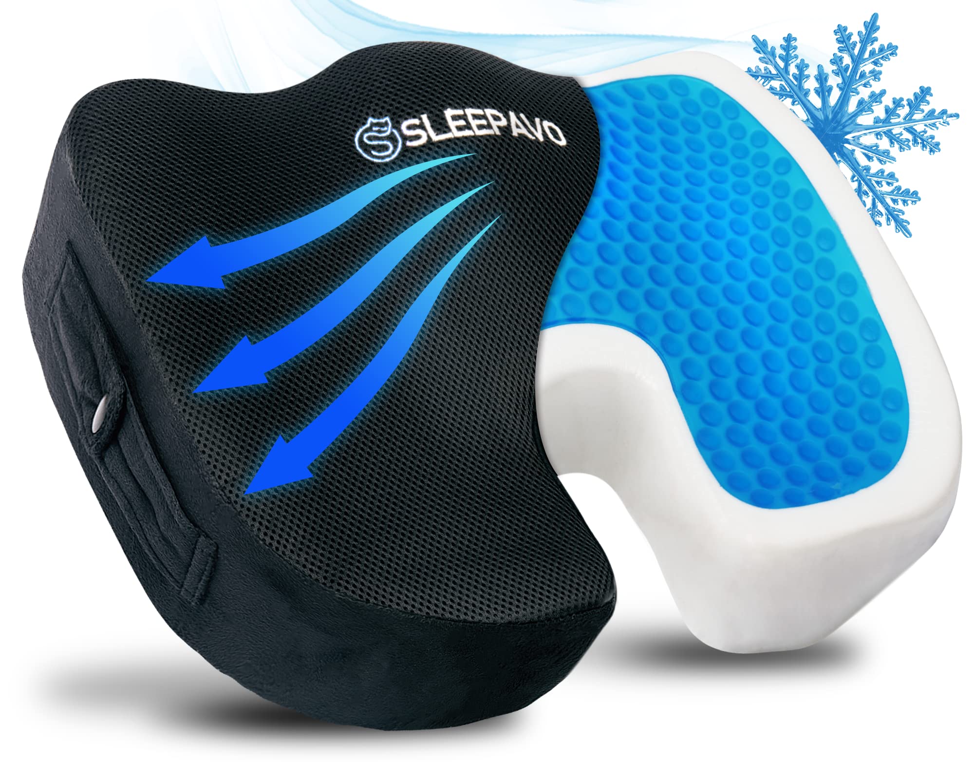 Sleepavo Black Memory Foam Seat Cushion with Cooling Gel - Orthopedic Office Chair Cushion for Sciatica, Coccyx & Lower Back Pain Relief - Ergonomic Lumbar Support for Desk, Car & Wheelchair - Perfect for Work, Driving & Long Sitting Sessions