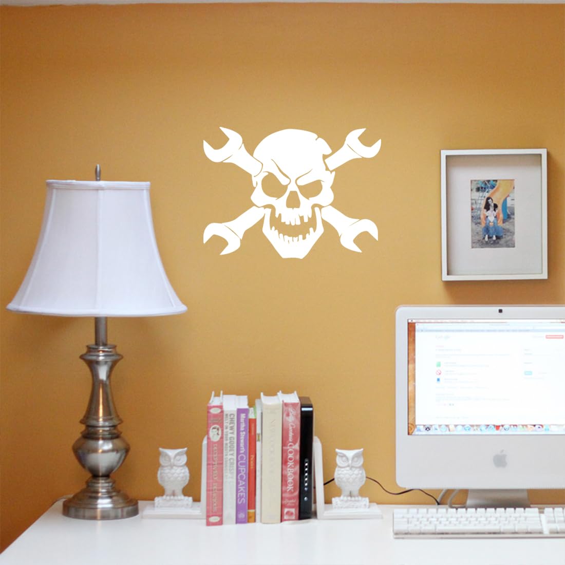 Premium Skull Mechanic Wrench Vinyl Decal Stickers (Set of 2) - Waterproof Durable Stickers for Laptop, Phone, Helmet, Car Window, Bumper, Mug, Cup, Door & Wall Decoration - Perfect for DIY Projects, Personalizing Gifts & Adding Style to Your Belongings