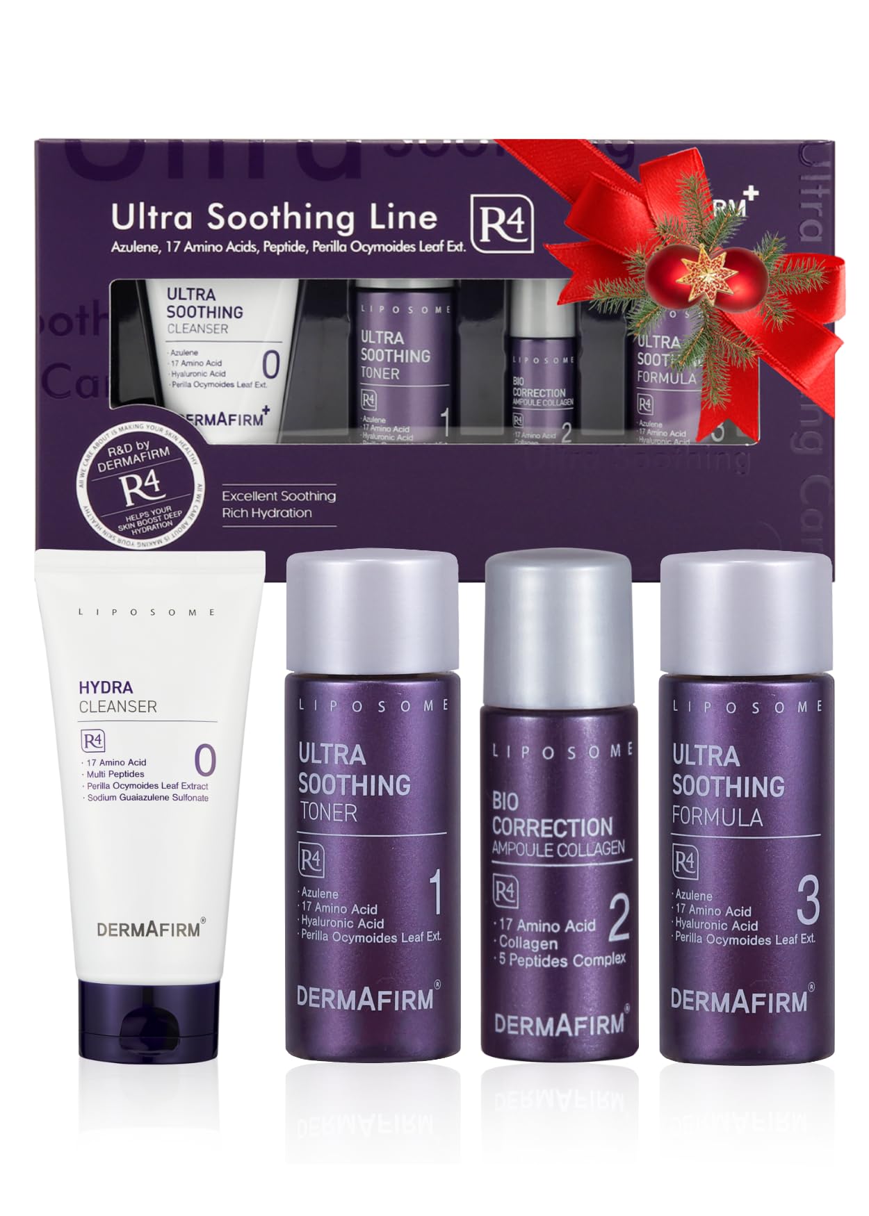 Soothing Repair R4 Travel Face Care Kit - Hydrating & Moisturizing Korean Skincare Set with Cleanser, Toner, Serum, Emulsion & Cream for All Skin Types | Perfect for Women's Travel Skincare Routine & Stocking Stuffers