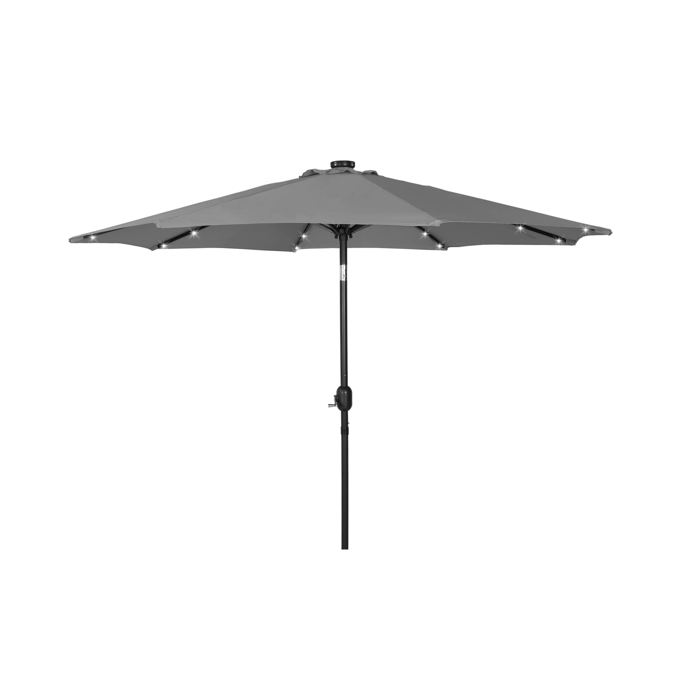 9 Ft Solar Powered LED Lights Outdoor Market Table Umbrella - Gray Patio Sunshade for Balcony, Deck & Porch | Weatherproof & Energy Efficient Lighting for Backyard, Garden & Outdoor Dining