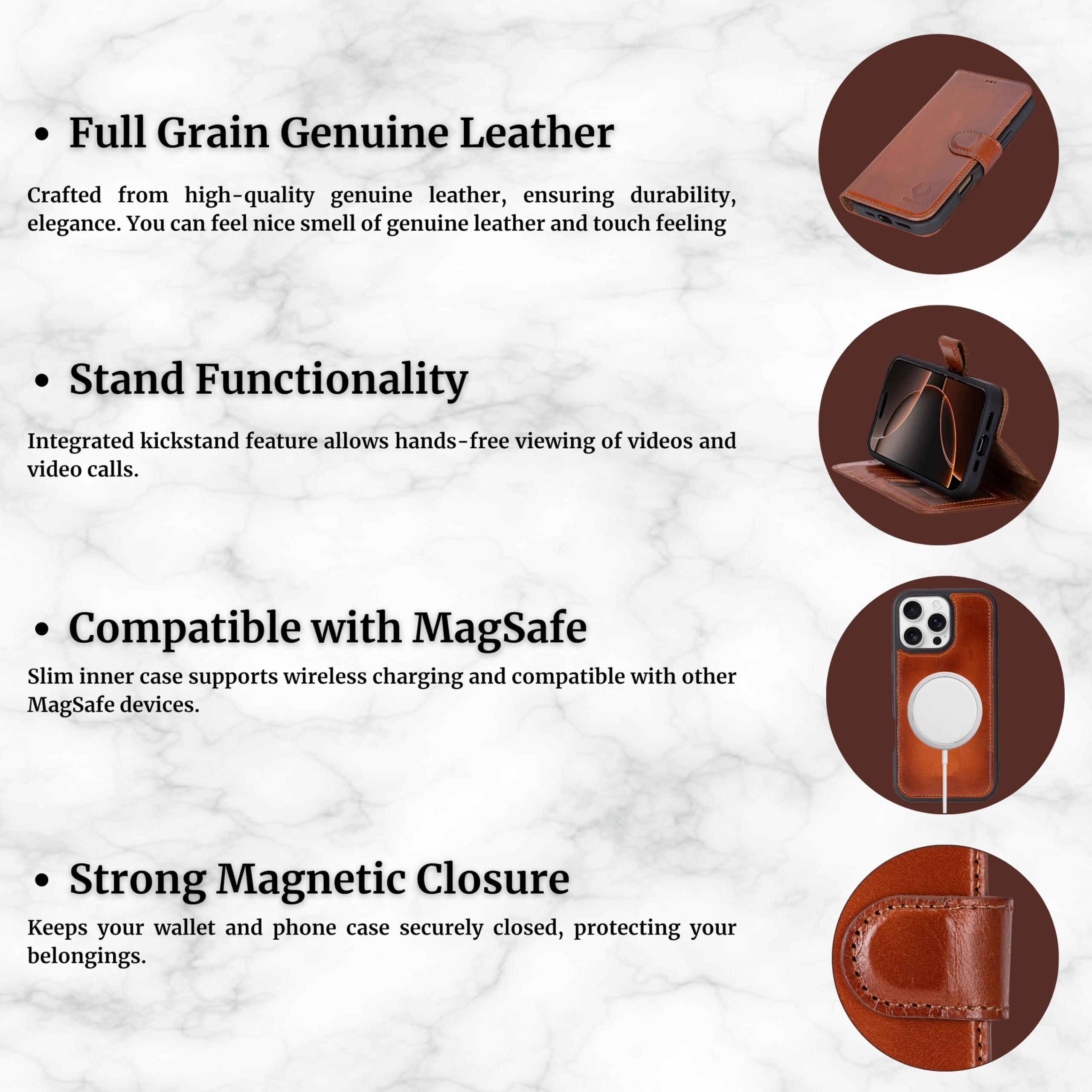 VENOULT Genuine Leather Wallet Case for iPhone 16 Pro MAX 6.9