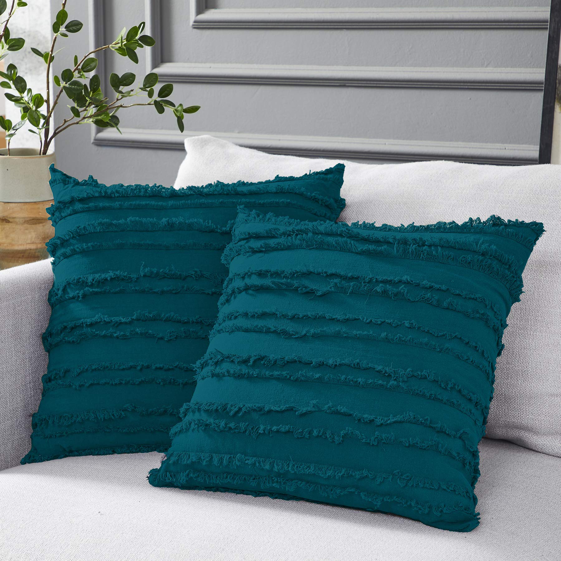Premium Teal Throw Pillow Covers 20x20 Inches - Soft Cotton Linen Decorative Cushion Covers for Sofa, Couch & Bed - Set of 2 - Perfect for Living Room, Bedroom & Home Decor
