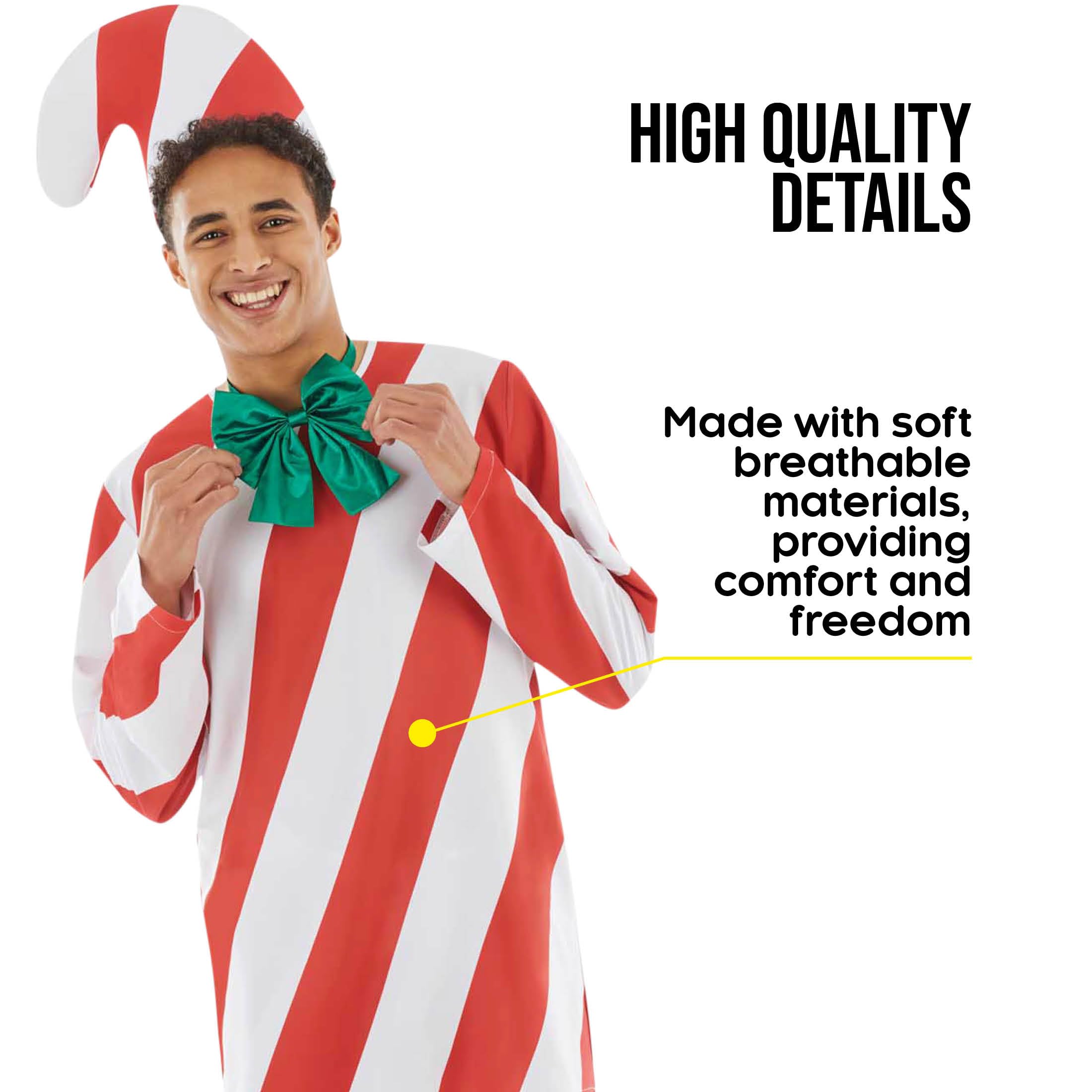 Fun Shack Men's Candy Cane Costume - Christmas Holiday Outfit for Adult Men, Festive Dress Up for Xmas Parties & Holiday Events