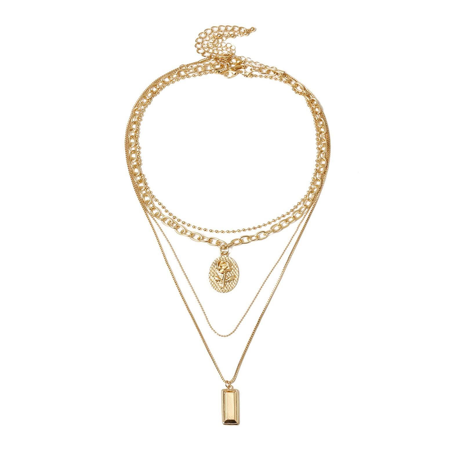 Gualiy 14K Gold Plated Layered Necklace for Women - Vintage Rose Ball Chain Pendant Necklace Jewelry | Elegant Gift for Her, Perfect for Parties, Weddings & Date Nights