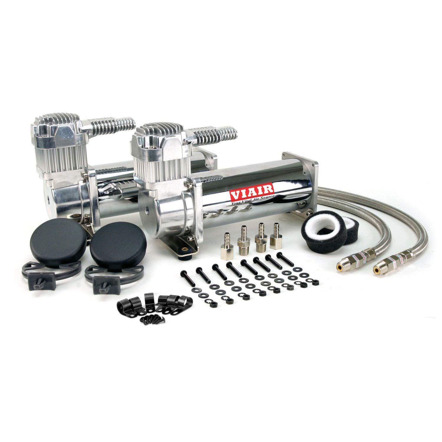 VIAIR 444C Dual 12V Air Compressor Kit (2 Pack) - 200 PSI Continuous Duty Cycle for Air Suspension, Air Tanks, Air Bags & Air Horns - Chrome Finish - Perfect for Truck, SUV & Off-Road Vehicle Customization