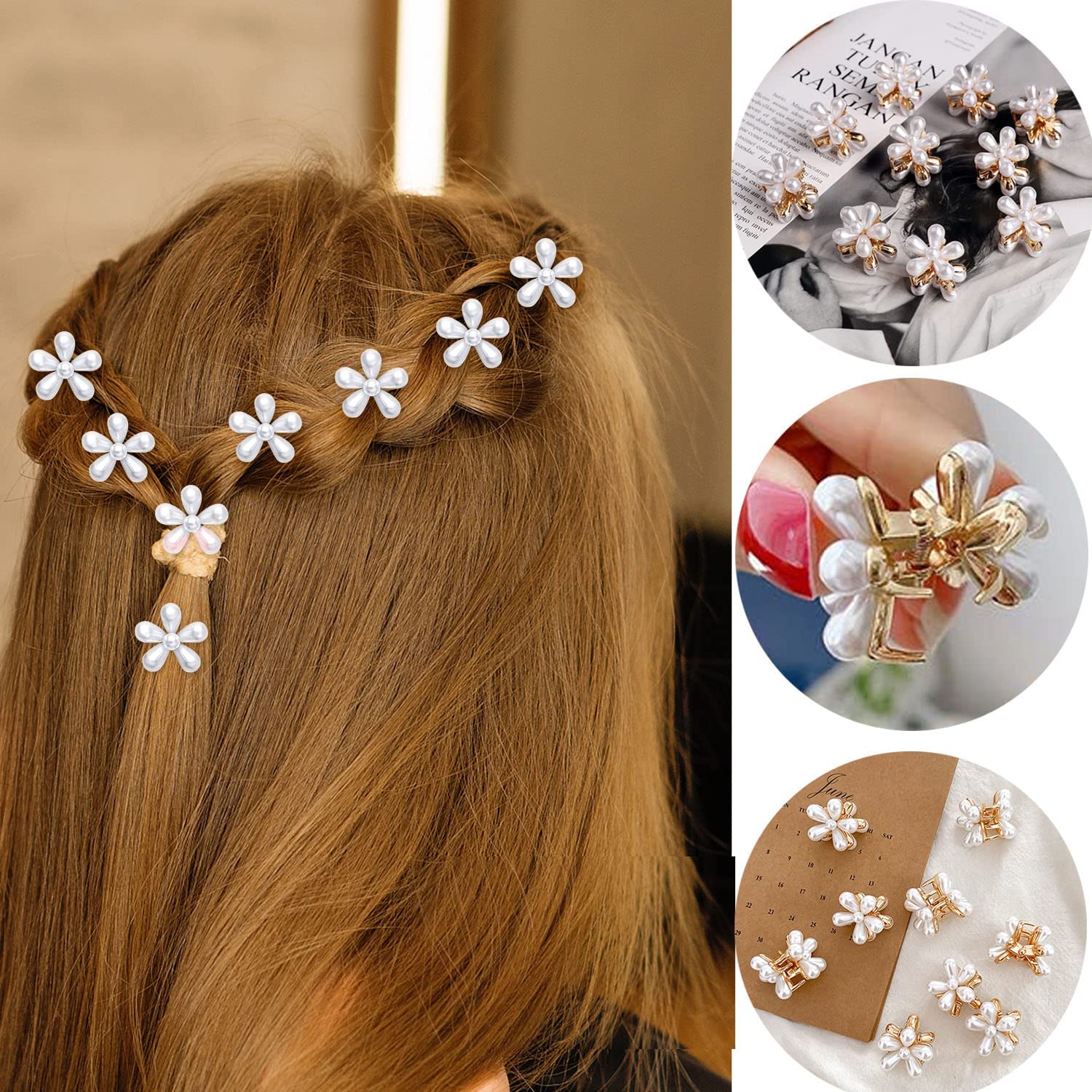 12 Pack Mini Pearl Hair Clips for Women & Girls - Elegant Flower Pearl Wedding Hair Accessories, Bangs Clips, Artificial Pearl Claw Clips for Bridal, Party, Prom & Daily Use
