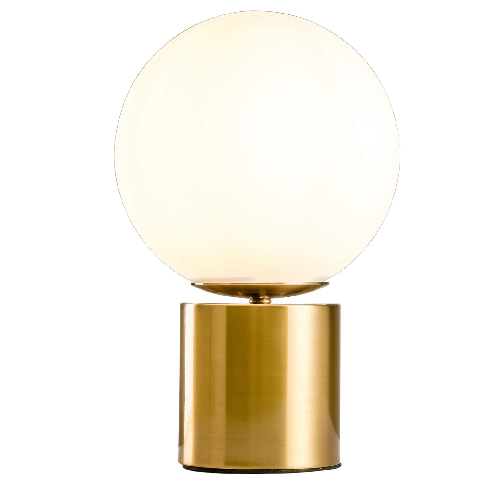 11 Inch Modern Gold Globe Table Desk Lamp - Vintage Mid Century Round Table Lamp with White Glass Shade & Metal Base - Perfect for Bedroom, Bedside, Living Room & End Table Decor - Home Office Lighting & Reading Lamp
