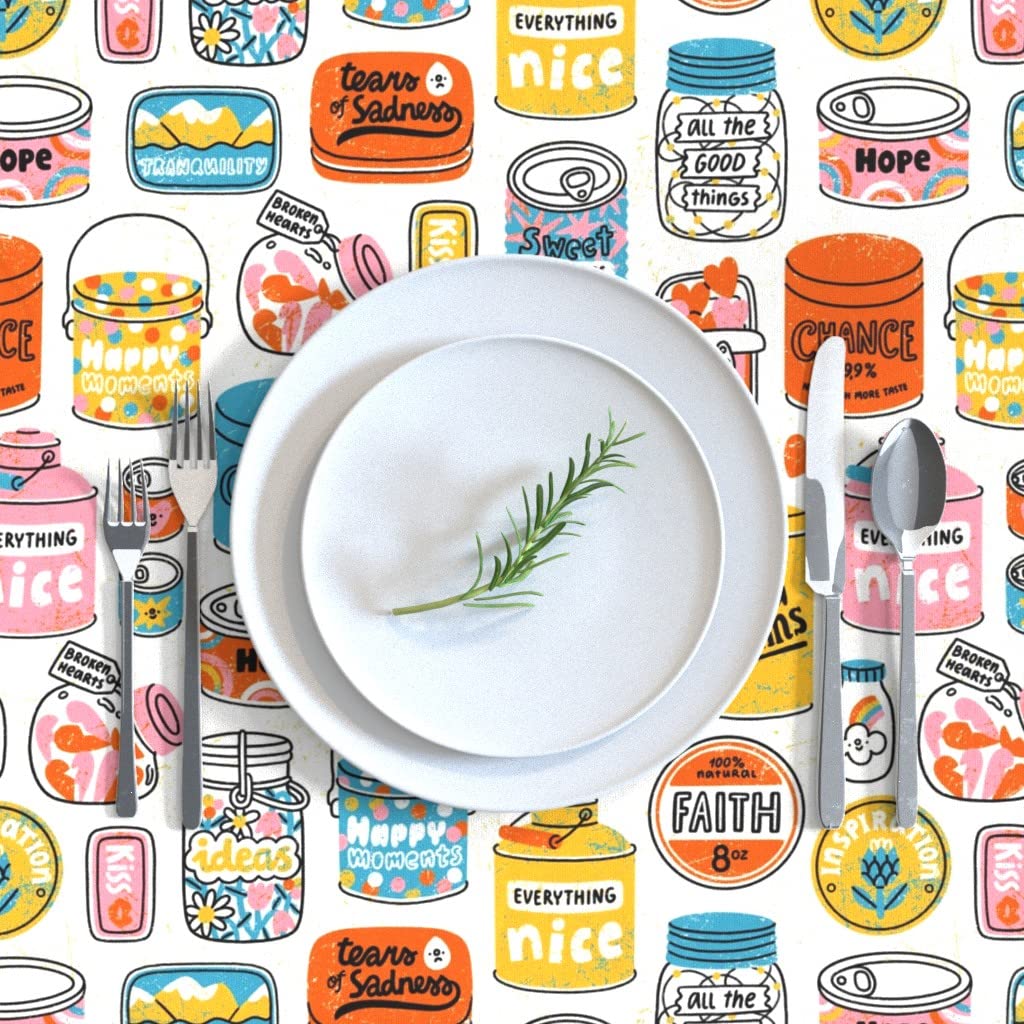 Vintage Canned Goods Pantry Print Cotton Sateen Tablecloth 70x120 Inches - Custom Kitchen Dining Table Linens for Farmhouse Decor, Dinner Parties & Holiday Gatherings