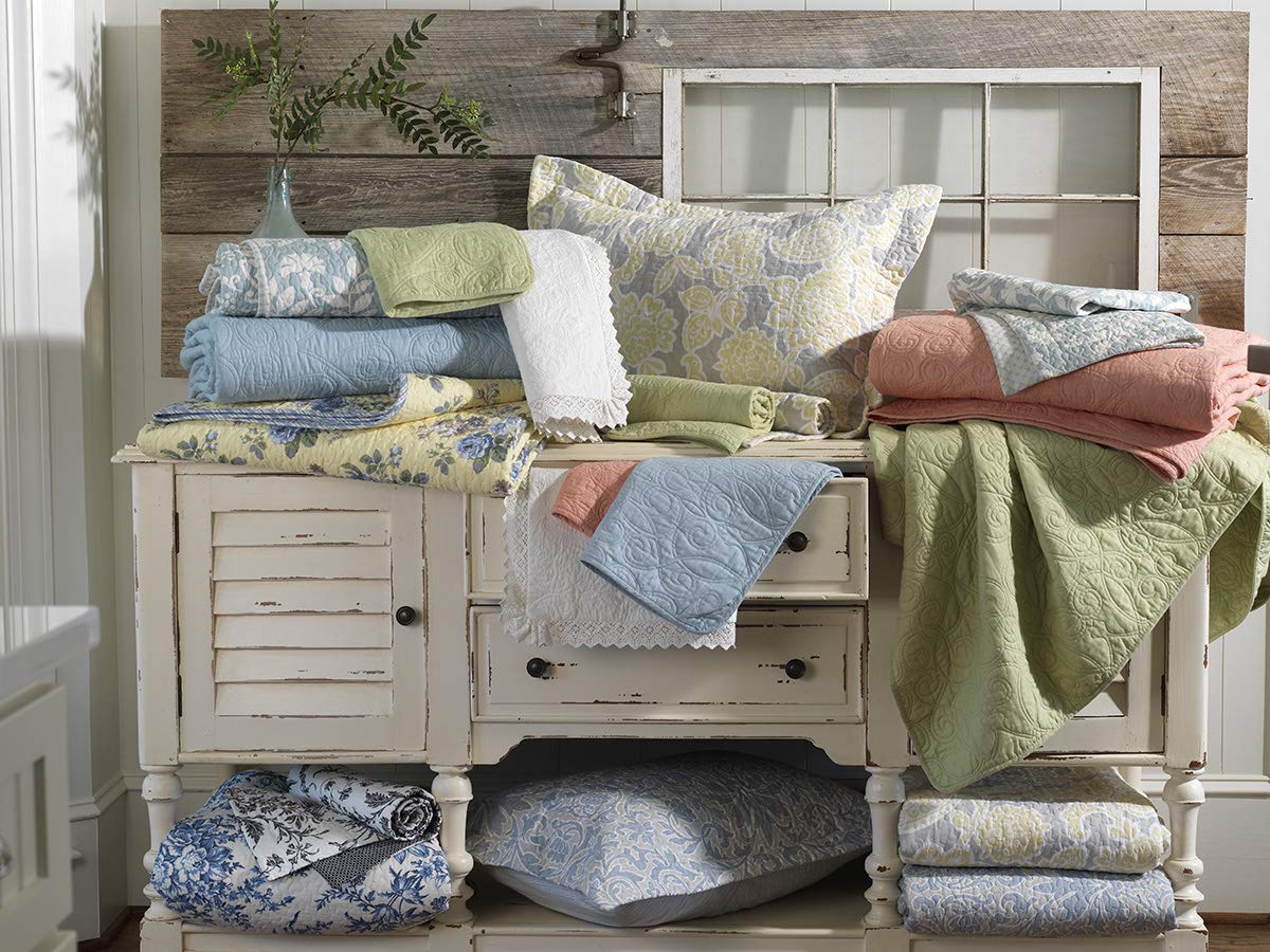 Laura Ashley Home - King Size Reversible Cotton Quilt Set with Matching Shams | Pre-Washed Soft Bedding | Flora Blue Pattern | Perfect for Master Bedroom & Guest Room Decor