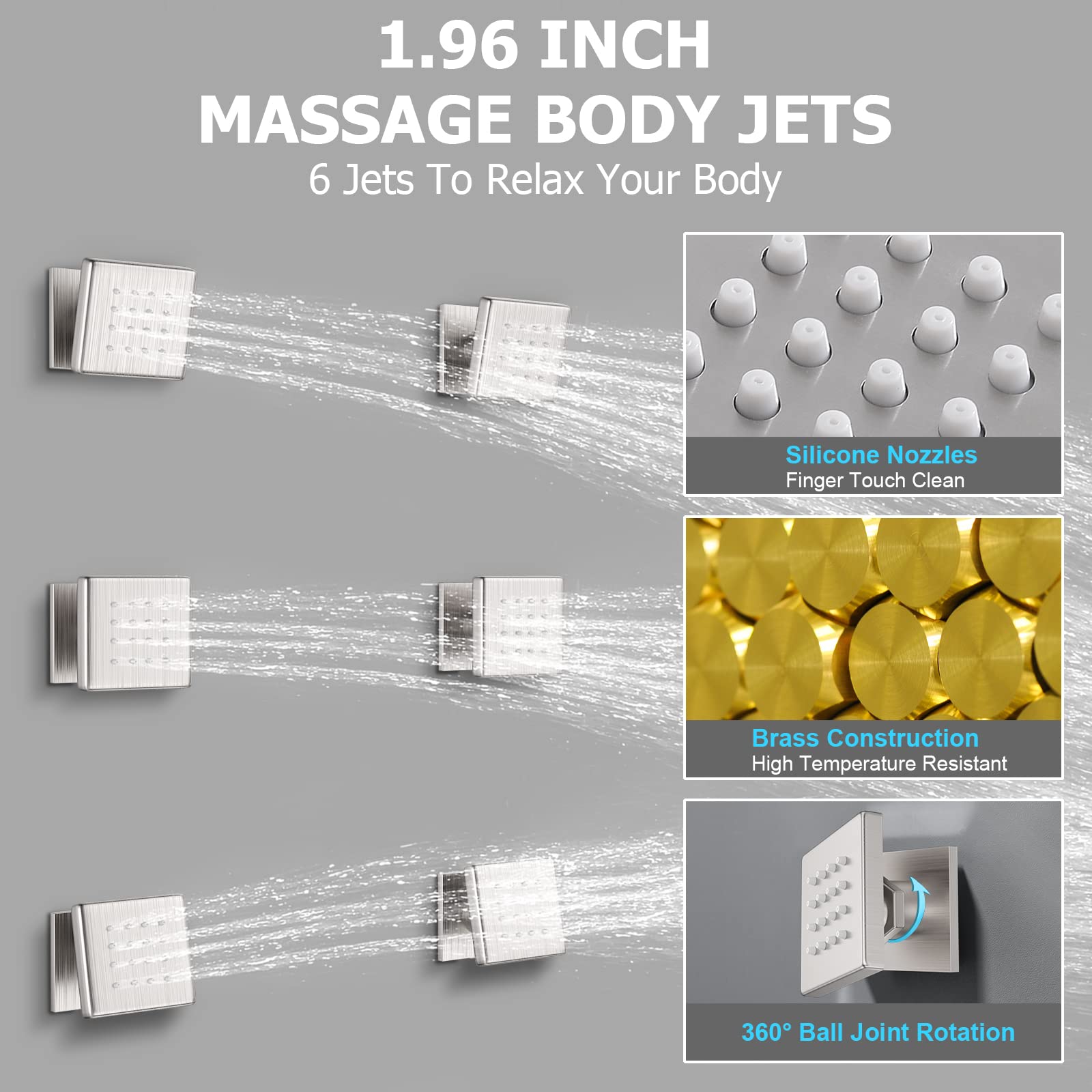 **STARBATH 12 Inch Rain Shower System with Body Jets - Powerful Rainfall & Handheld Spray Shower Set - Brushed Nickel Concealed Rough-in Mixer Valve - Perfect for Spa-Like Luxury Bathroom Experience**