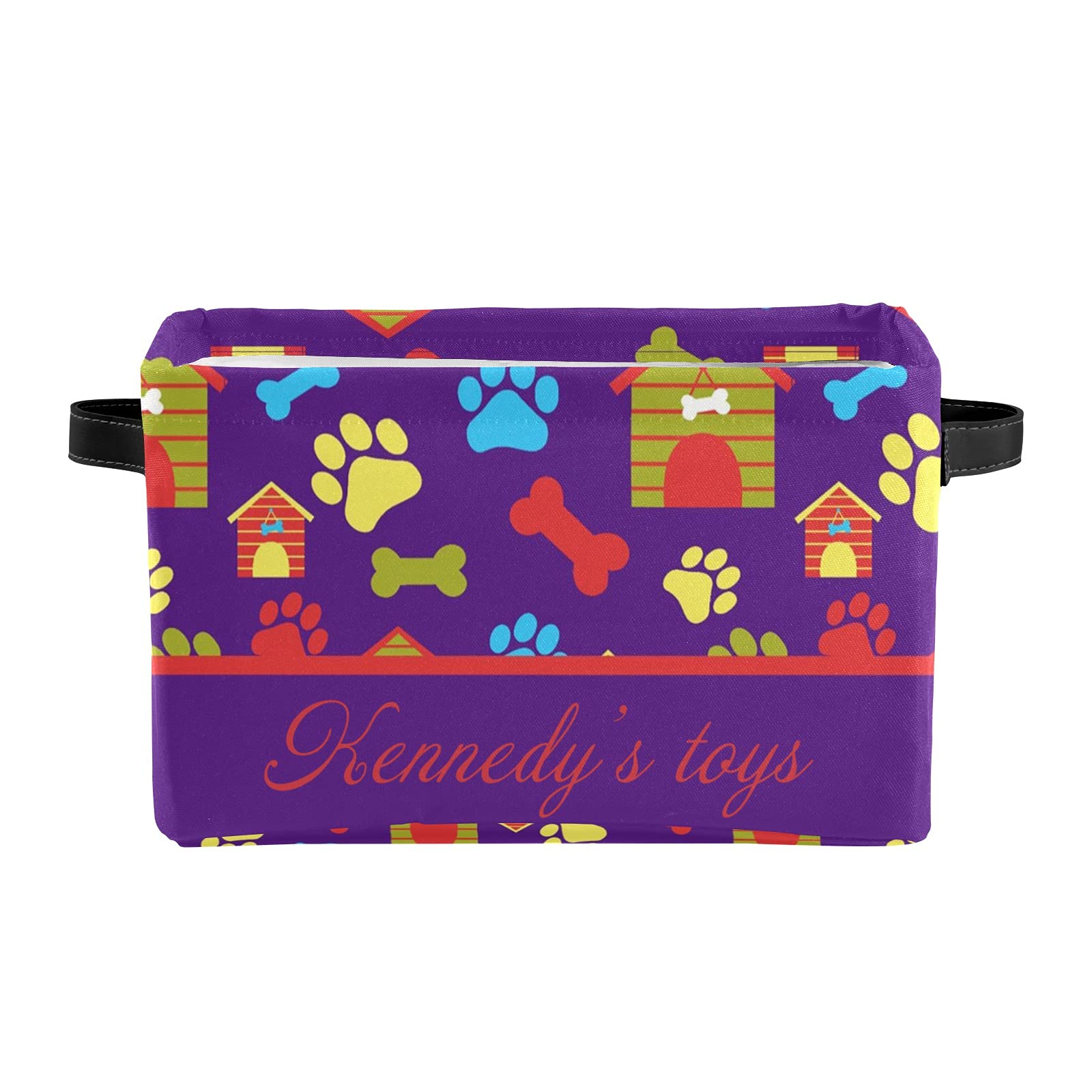Personalized Purple Fleece Storage Bins with Paws & Bones Design - 2 Pack Organizer Baskets with Handles for Nursery, Closet, Shelves & Toy Storage | Perfect for Pet Supplies, Kids' Room Organization & Home Decor