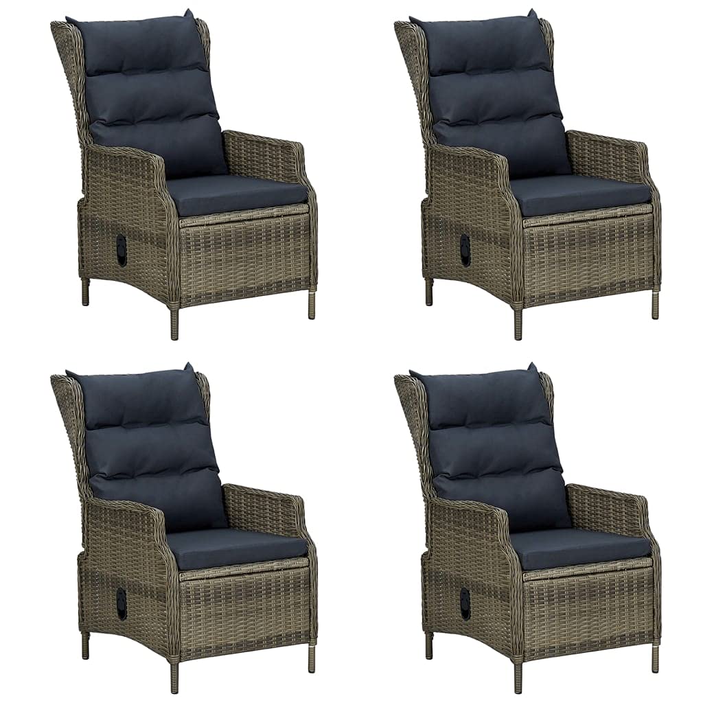5-Piece Brown Acacia Wood Patio Dining Set with Cushions - Round PE Rattan Table & Powder-Coated Steel Chairs - Outdoor Garden Furniture for Backyard, Deck, or Poolside Relaxation