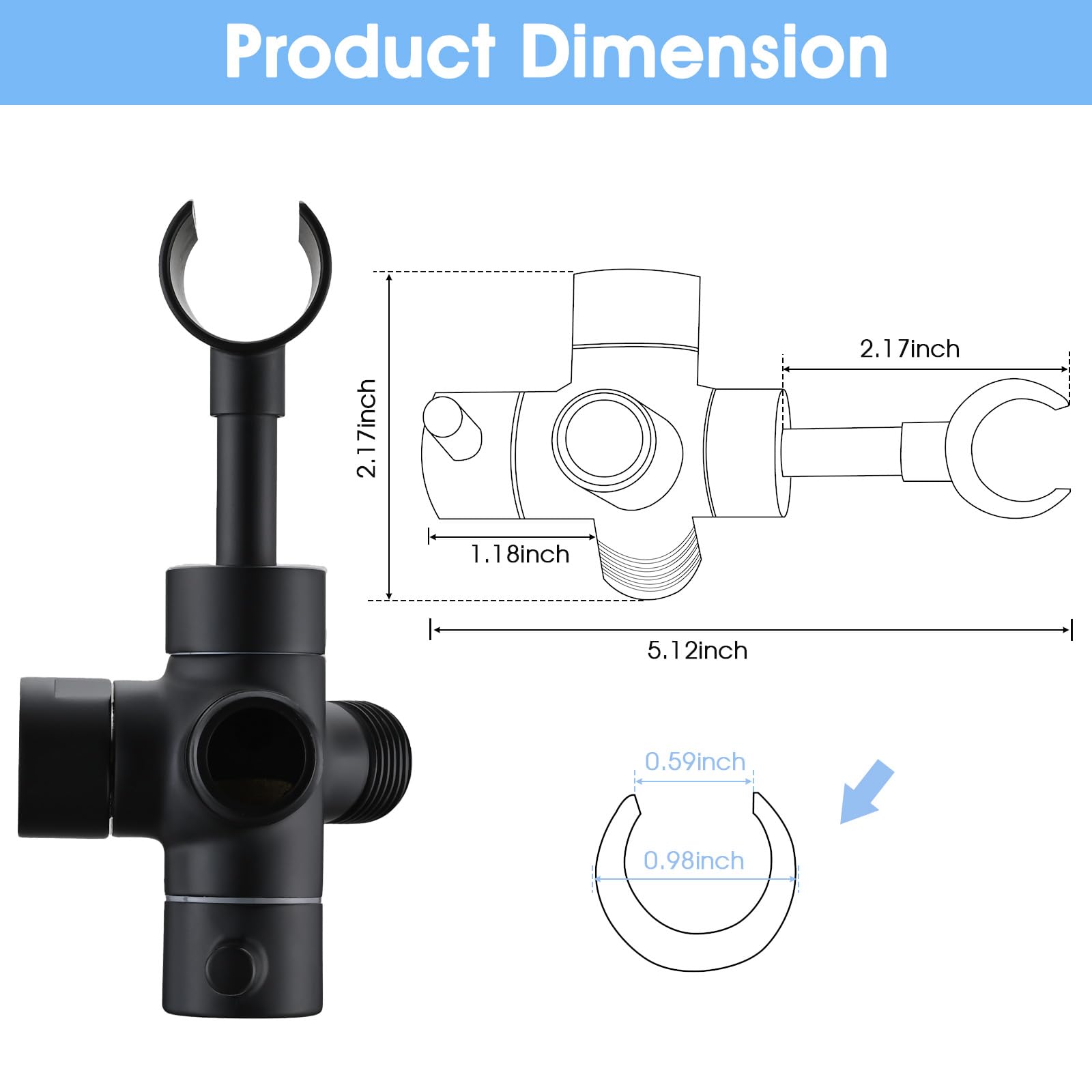 **PDPBath 3-Way Shower Arm Diverter with Handheld Holder - G1/2 Universal Brass Shower Diverter Valve for Hand Shower Hose & Extension Arm - Matte Black - Perfect for Bathroom Upgrades & Spa-Like Experience**